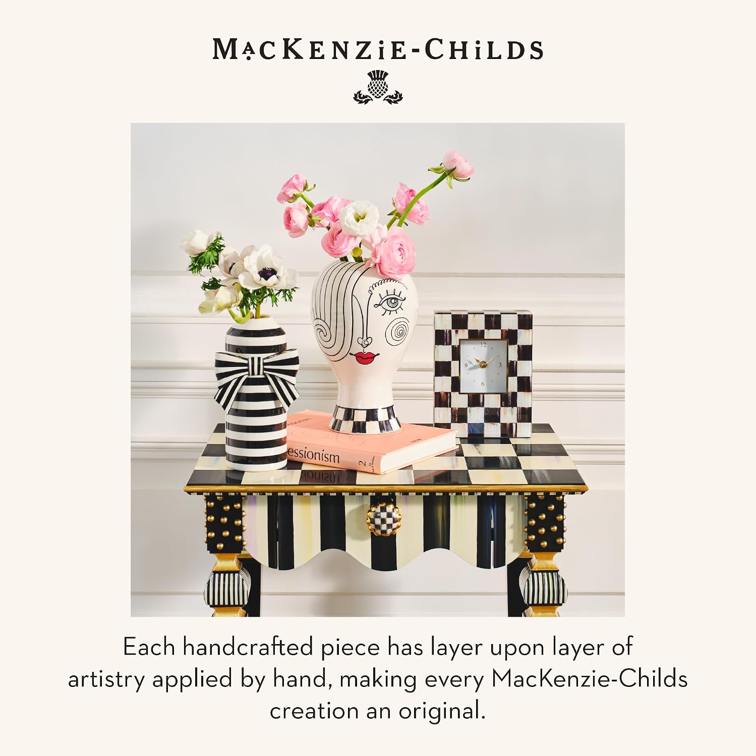 MACKENZIE-CHILDS Courtly Bow Vase, Unique Flower Vase, Decorative Table Decor for Living Room