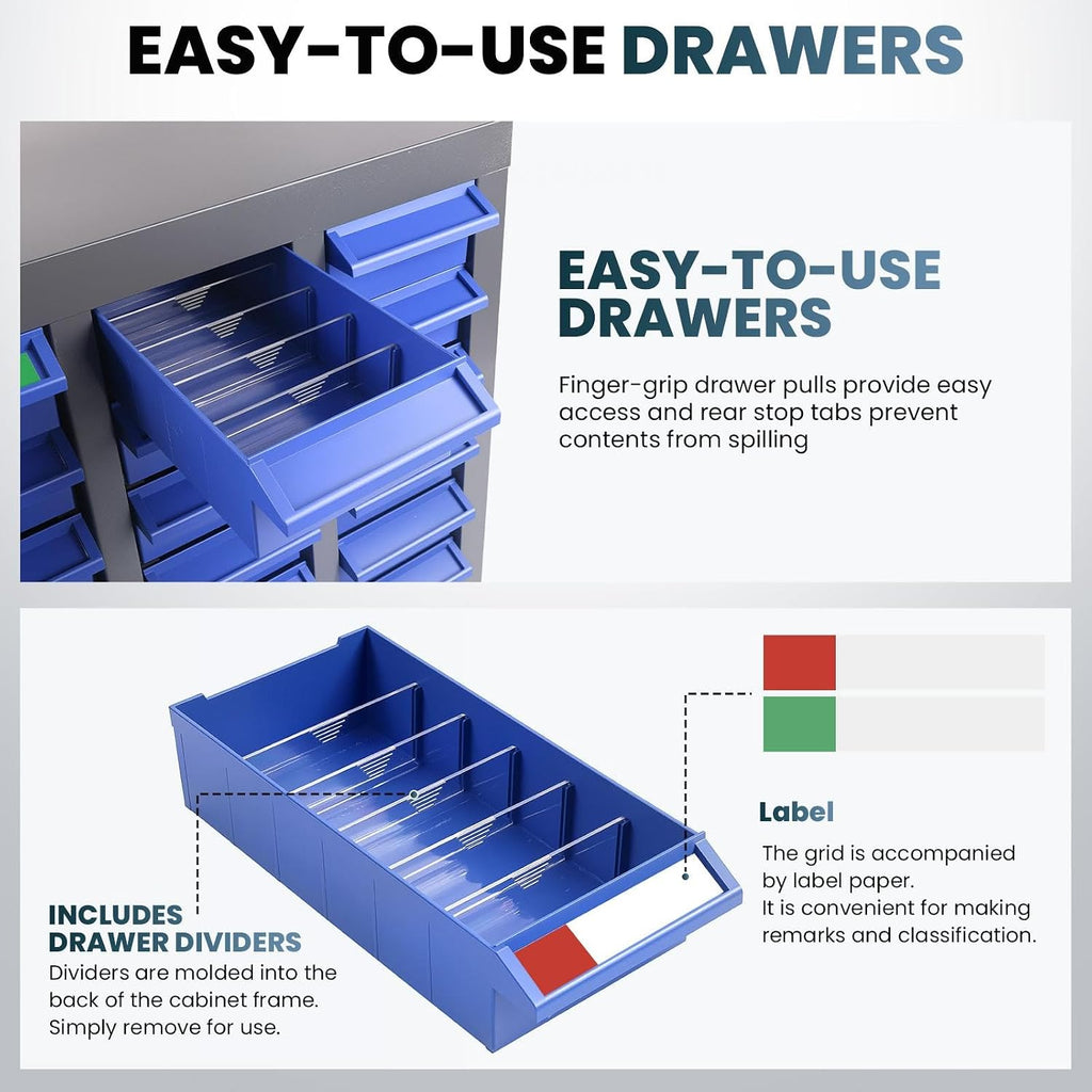 100 Drawers Nut and Bolt Organizer with Label, Opaque ABS Plastic Industrial Organizer with Labels, for Garage Workshop Craft Art Hobby