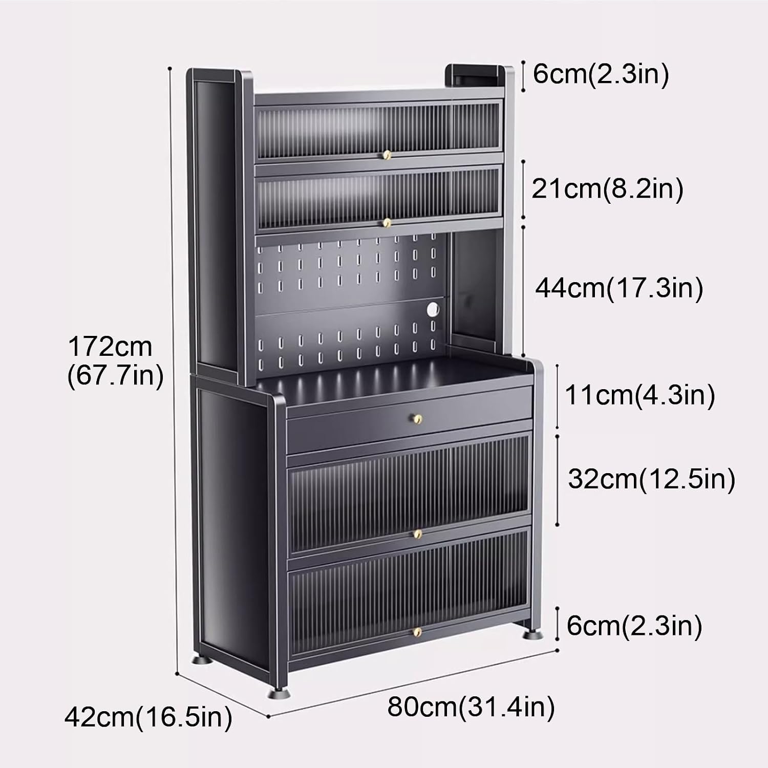 6 Tier Bakers Racks with Storage For Kitchens, Kitchen Pantry Hutch with Countertop, with 4 Hooks, Extended Vertical Space(White,80cm)