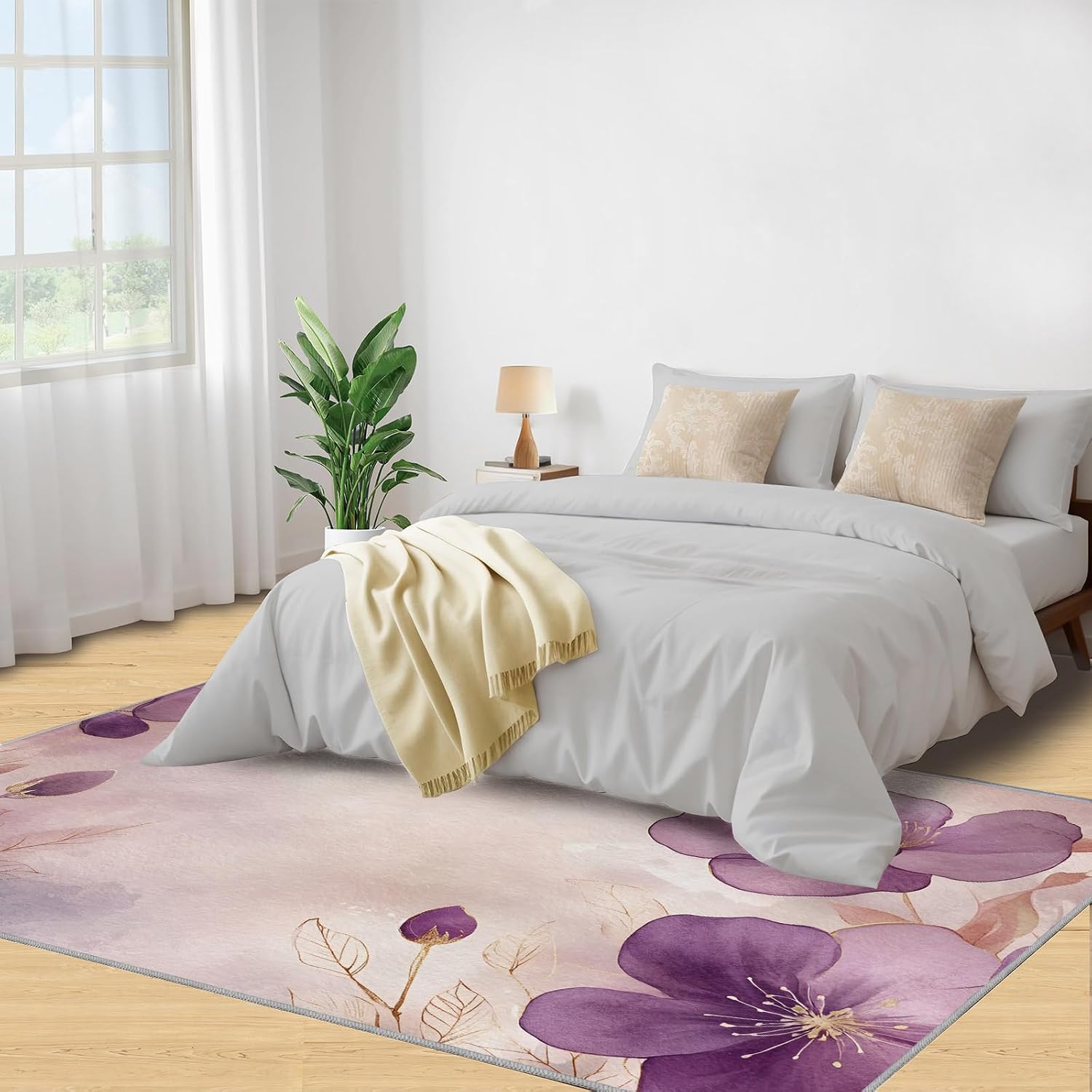 6x8 Flowers Area Rug - Blossoms Large Rugs for Living Room, Romantic Florals Carpet Area Rug for Girls Bedroom Kids Room Basement Office Classroom