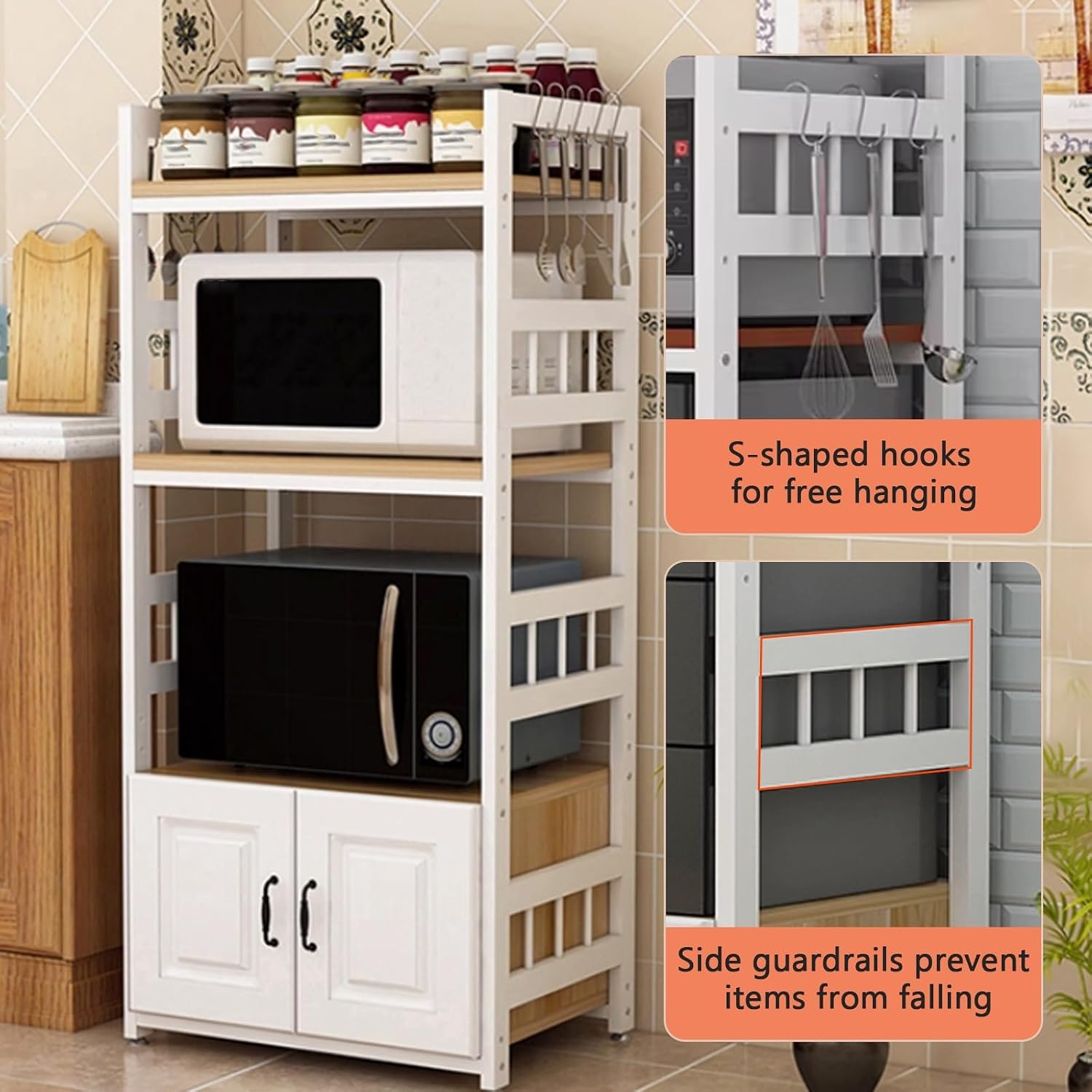 Kitchen Bakers Rack with Storage, Kitchen Pantry Microwave Cabinet with Doors for Electrical Appliances, Tableware, Dishes