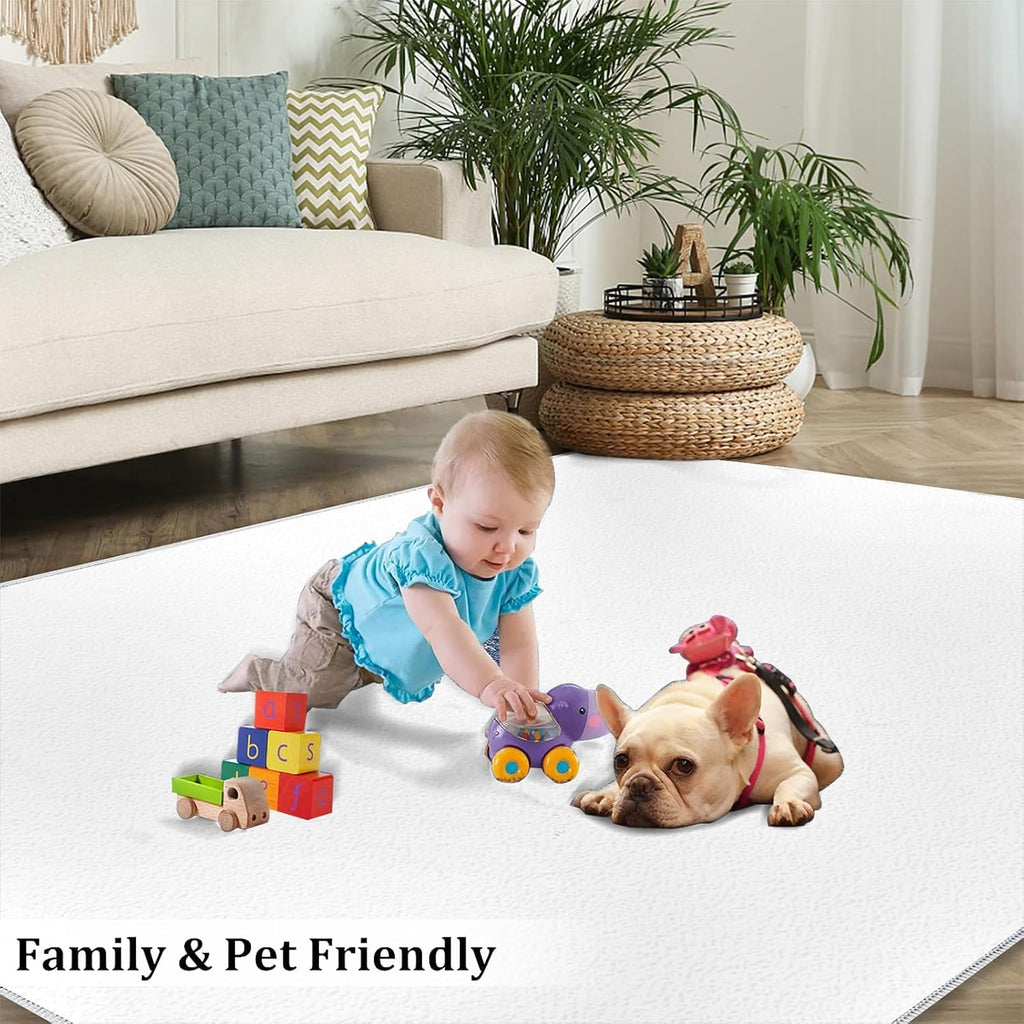 6x8 Rug Green Gold Leaves Art Non-Slip Kids Rug, Tropical Palm Leaves Upholstery Rug with Non-Slip Backing for Kids Boys Girls Bedroom Living Room Dining Room Study