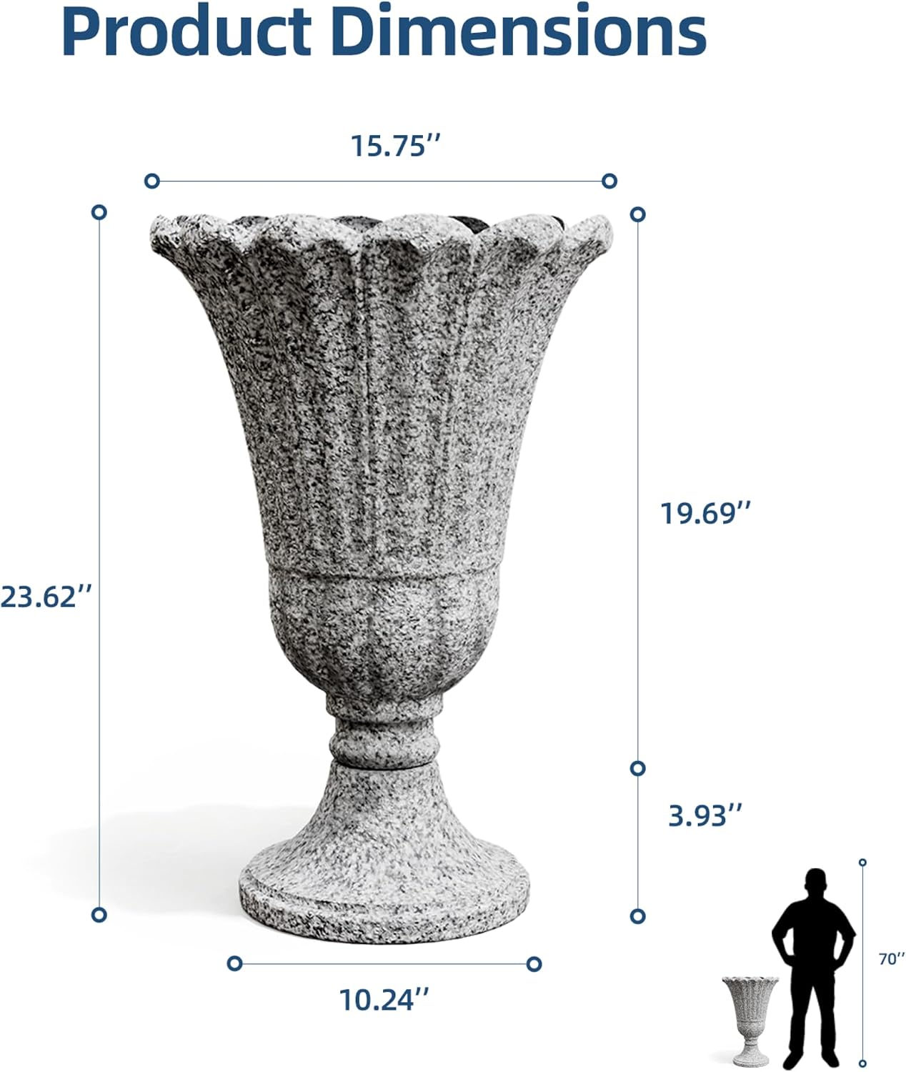 Plastic Urn Planters Set of 2, 23.6' Tall Pedestal Planter with Drainage Holes, Vintage Petal Garden Planter Urns for Front Porch, Large Plant Urns Outdoor & Indoor Flower Pots, Heather Gray