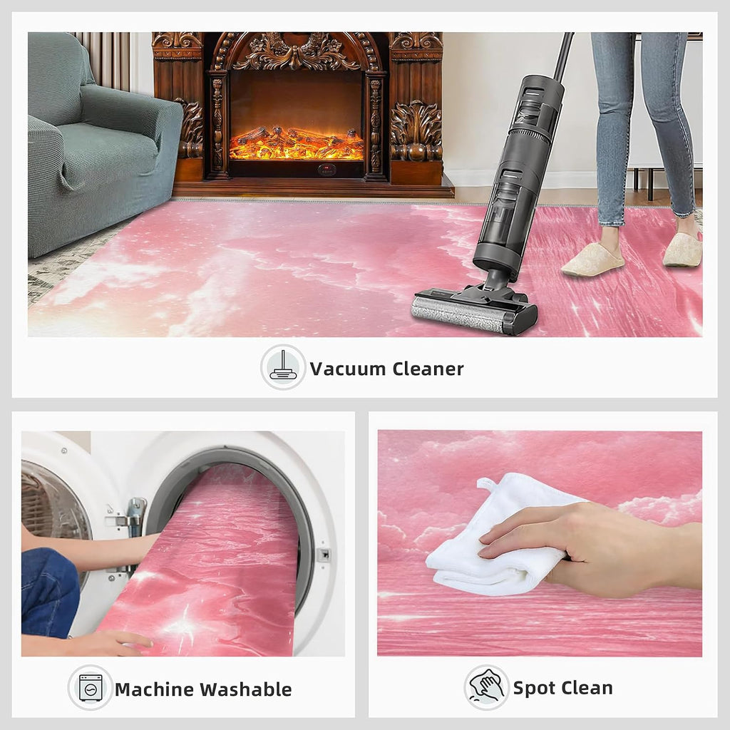 Clouds Rugs for Living Room 6x8 Rug, Pink Clouds Area Rug, Dreamlike Sky Rugs, Large Machine Washable Rug, Non-Slip Floor Carpet for Bedroom Kids Room Home Decor