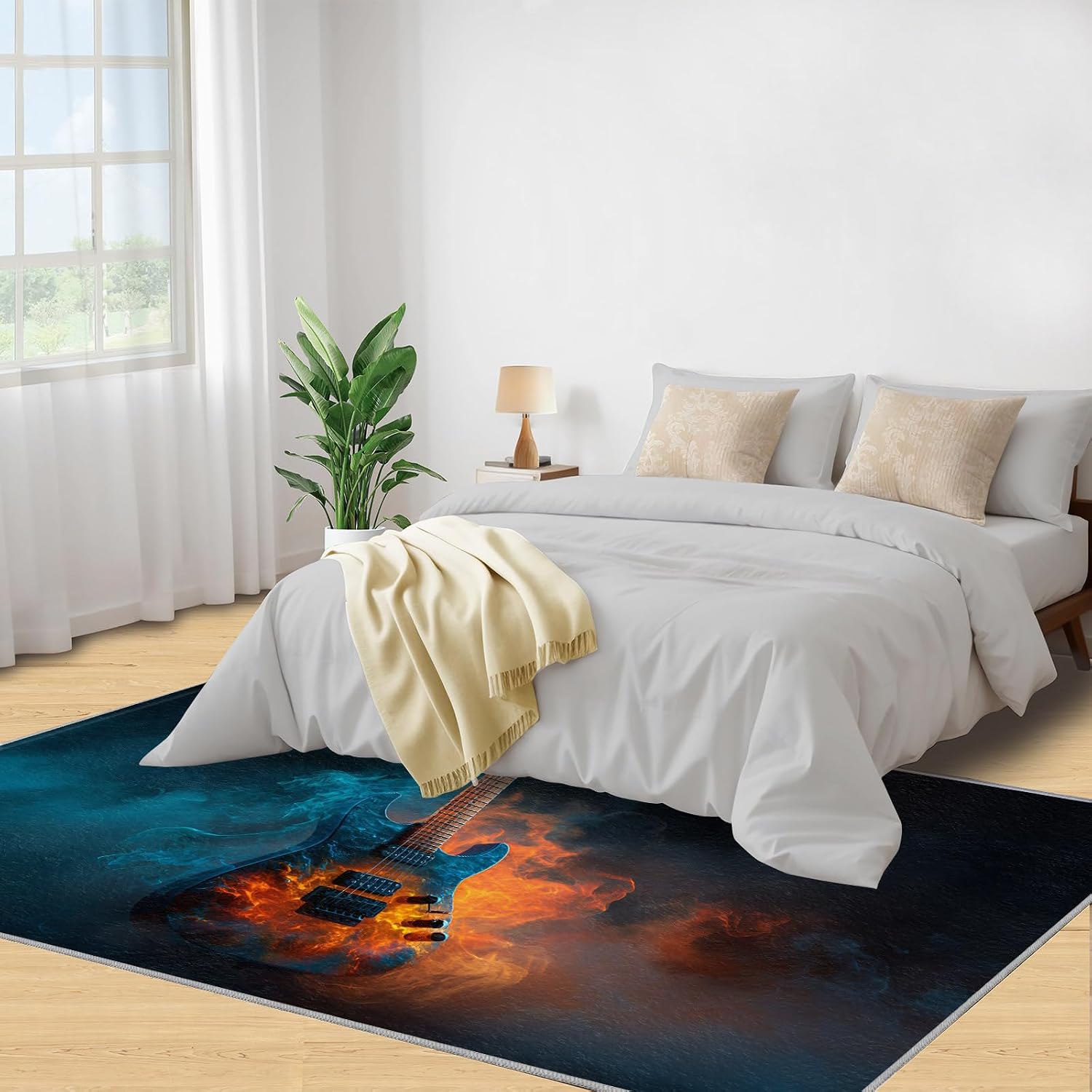 Guitar Rugs for Living Room, Musical Instrument Rug 7x10, Music Lover Area Rugs Washable & Non Slip Large Carpet for Home Decor