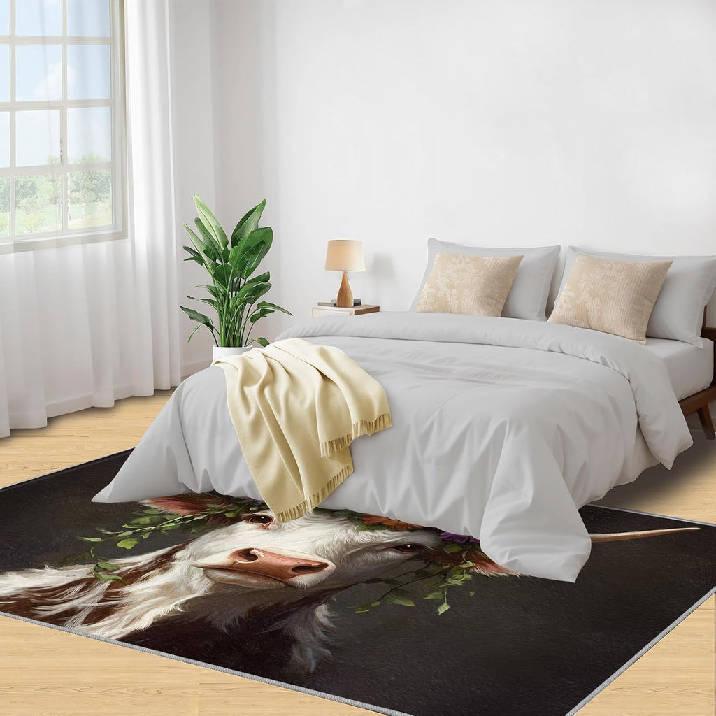 Cow Rug 6x8, Farm Cattle Rugs for Bedroom, Rural Animals Rugs for Living Room, Home Decor Area Rug, Non-Slip Machine Washable Carpet