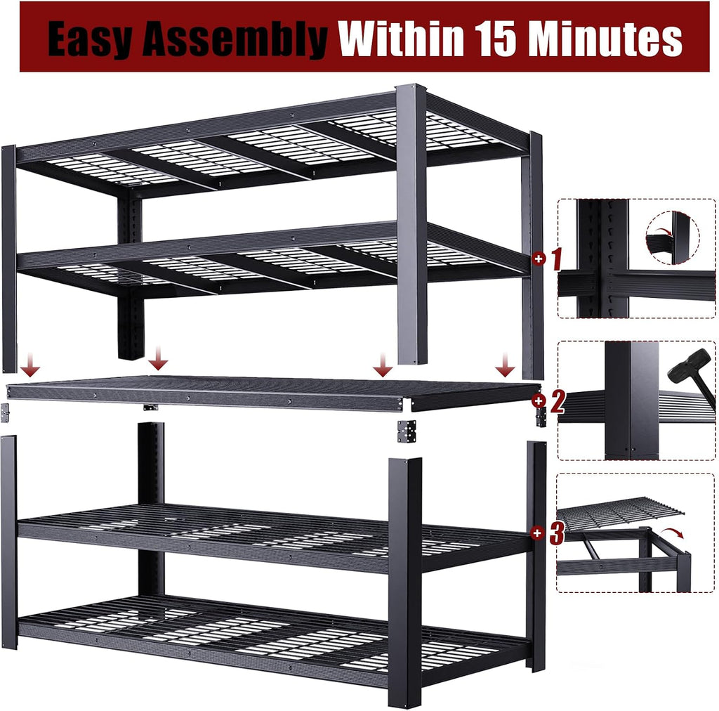 62' W 3050LBS Storage Shelves Unit,5 Tier Heavy Duty Metal Shelving Unit and Storage Large Rack,72' H x62 W x24 D Adjustable Metal Shelving Unit,Garage Shelves for Basement,Warehouse