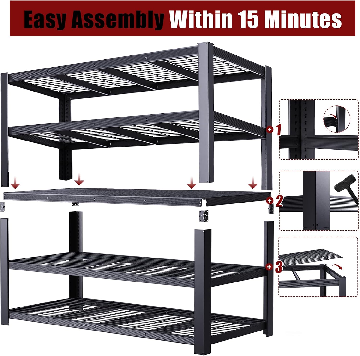 62' W 3050LBS Storage Shelves Unit,5 Tier Heavy Duty Metal Shelving Unit and Storage Large Rack,72' H x62 W x24 D Adjustable Metal Shelving Unit,Garage Shelves for Basement,Warehouse
