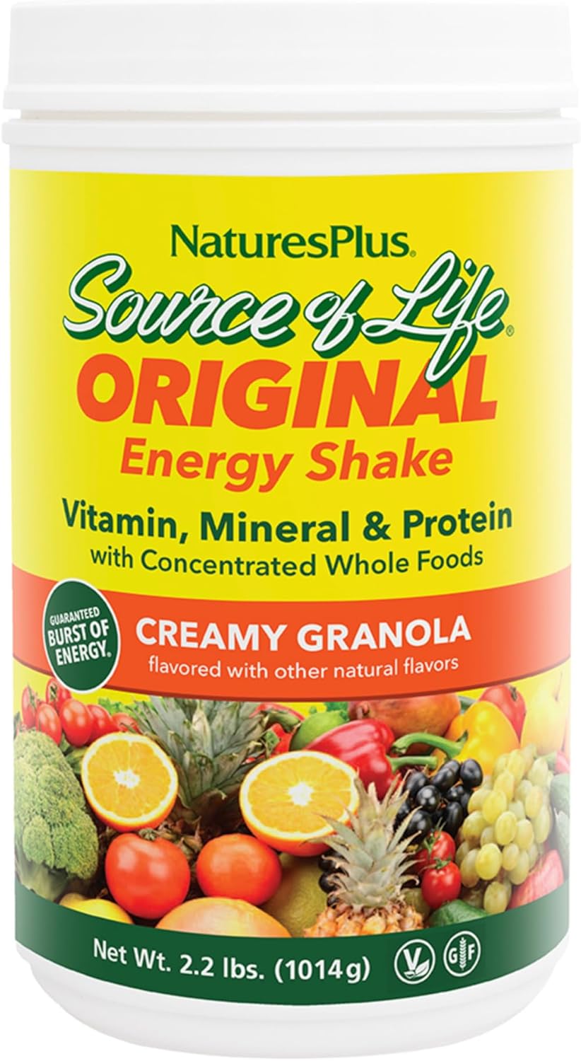 NaturesPlus Source of Life Energy Shake, Creamy Granola - 2.2 lbs, Pack of 2 - Provides 13g Complete Protein, Vitamins & Minerals - Non-GMO, Gluten Free, Vegetarian - 52 Total Servings