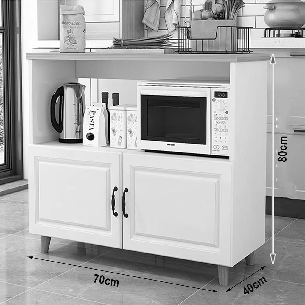 Kitchen Organizer Shelf, Heavy Duty Oven Stand Free Standing Kitchen Storage Shelf Rack Kitchen Baker's Rack with Storage (White 70x40x80cm)
