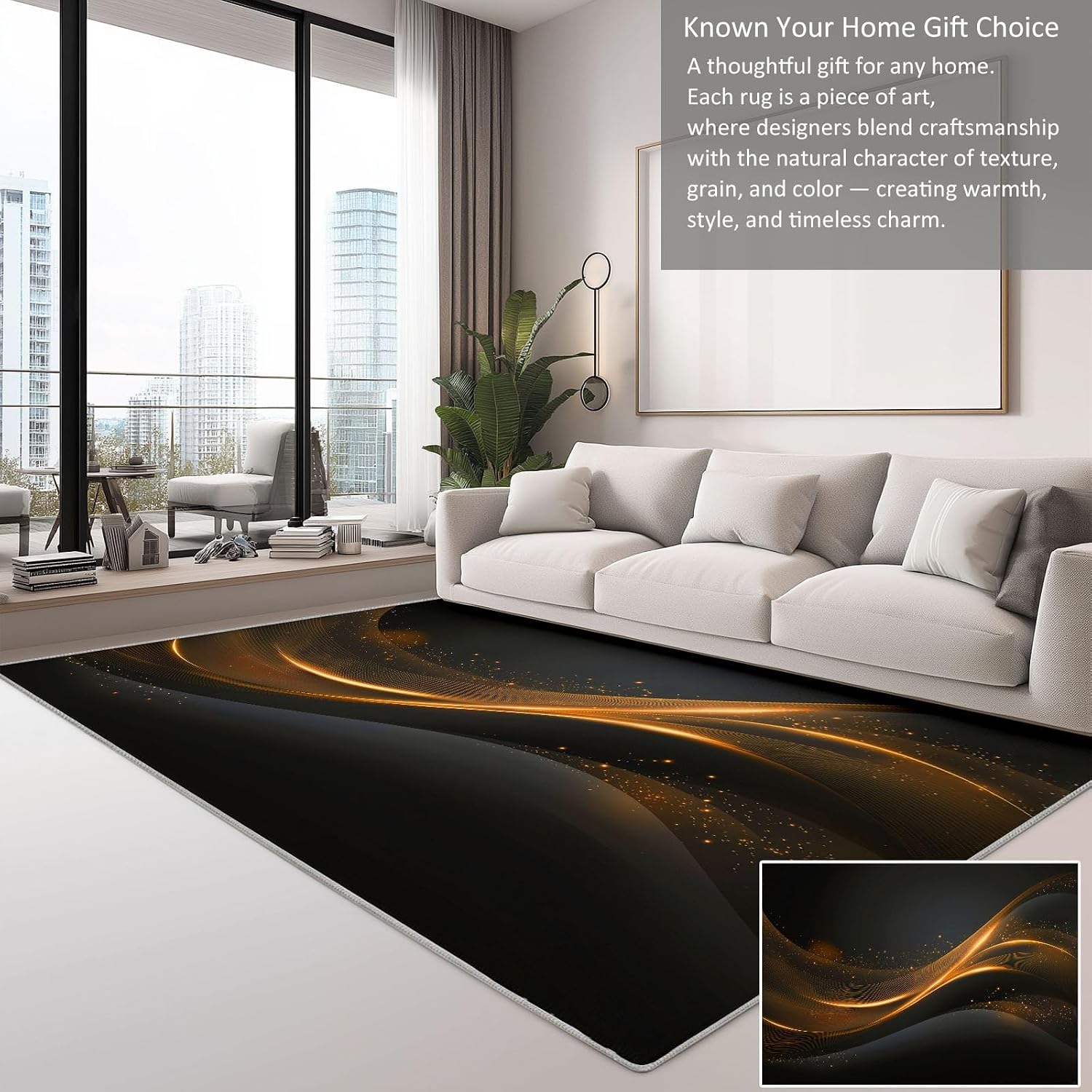 Waves Curves Stripes Area Rug 5 x 7 ft for Living Room, Elegant Luxury Washable Low-Pile Carpet for Bedroom Kitchen Carpet - Indoor Non-Slip Rug for Dining Room Bathroom Door Mat