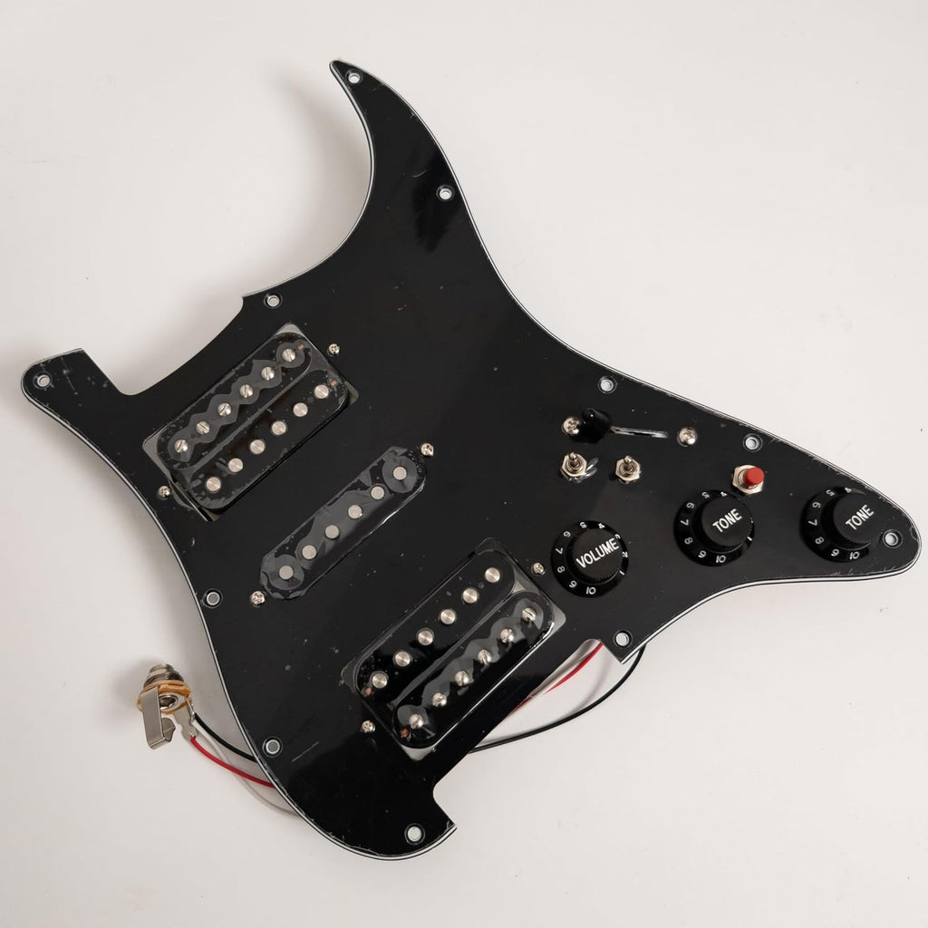 Guitar Prewired Loaded Pickguard for ST Alnico 5 Humbucker Pickups Set with 2 Coil Split Push-Pull Switches & Boost – Prewired Upgrade Harness for USA/Mexico Strat Guitars (Black)