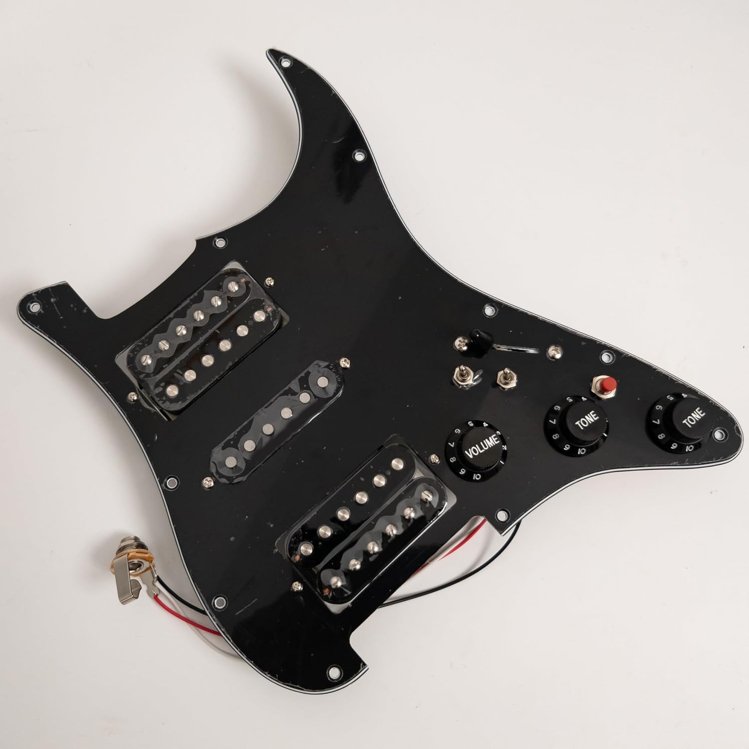Guitar Prewired Loaded Pickguard for ST Alnico 5 Humbucker Pickups Set with 2 Coil Split Push-Pull Switches & Boost – Prewired Upgrade Harness for USA/Mexico Strat Guitars (Black)