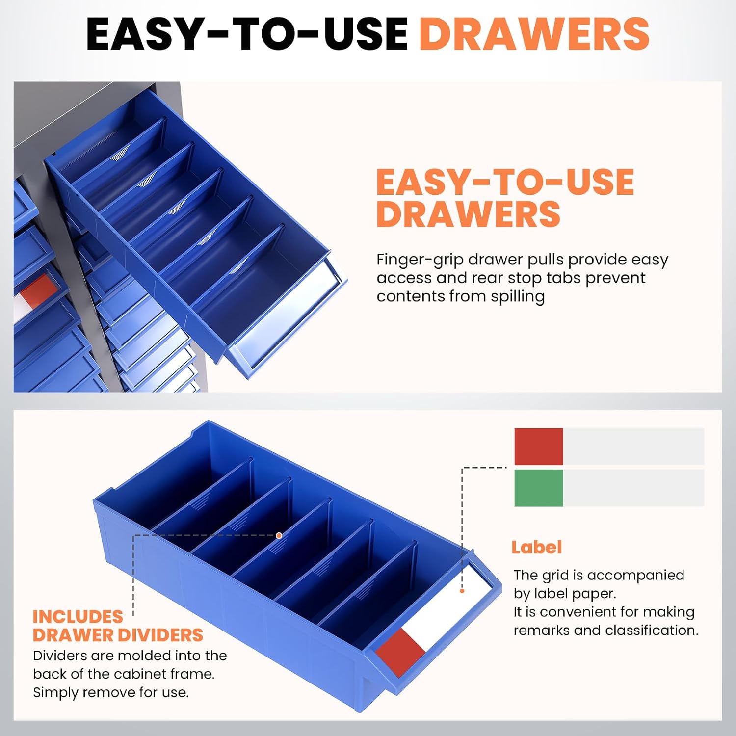 100 Drawers Parts Cabinet, Heavy Duty Bolt and Nut Organizer with Adjustable Dividers and Labels, Tool Storage Cabinet with ABS Drawer for Workshop, Garage (75 Drawers)