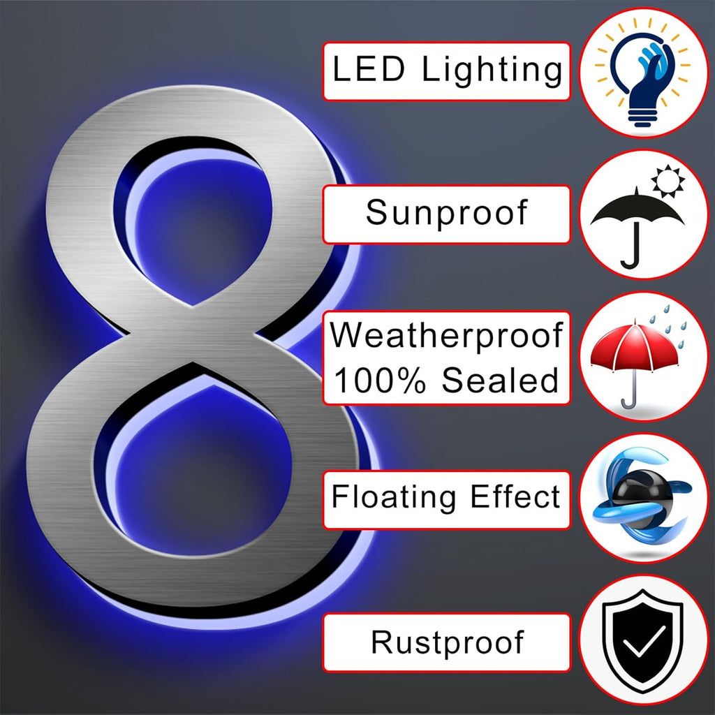 Backlit Illuminated LED House Numbers For Outside, Lighted Address Signs For Houses Address Lights For House LED Address Signs Lighted House Number Sign,14 Inch/350mm,S