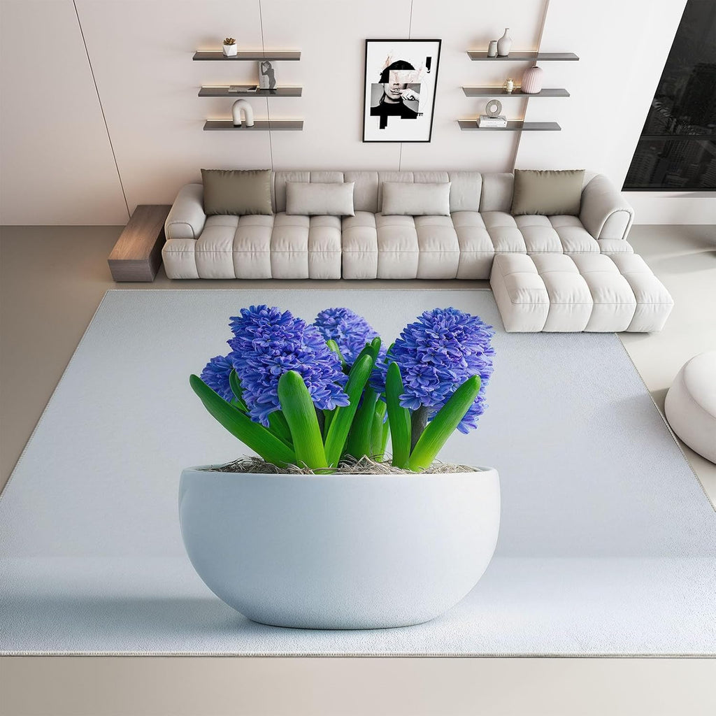 Plants Flowers Blue Hyacinth Living Room Rug 5' x 7' Area Rug, Washable Carpet Mat for Dining Room, Bedroom, Low Pile Non Slip Stain Resistance Indoor Modern Carpet