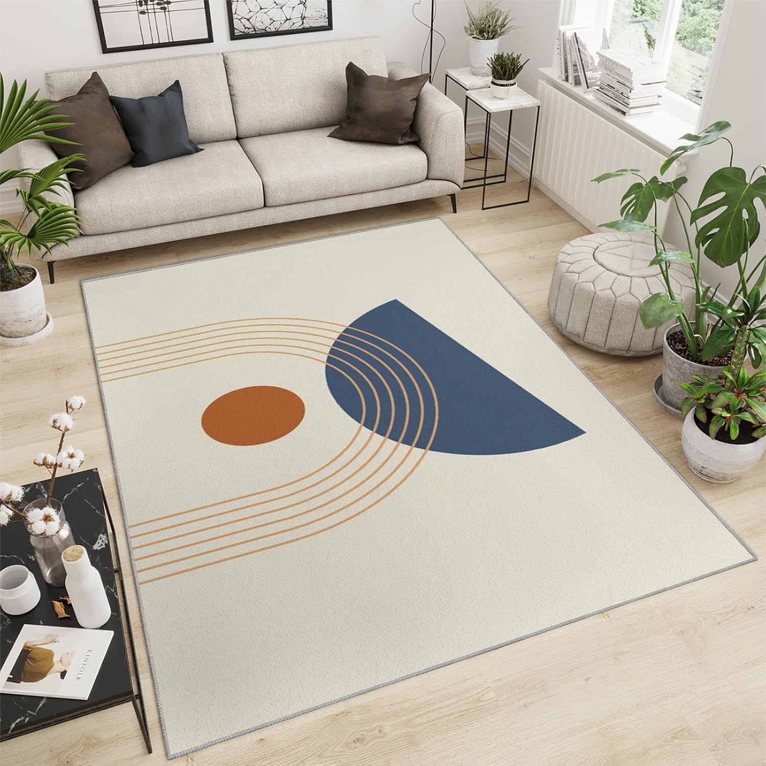Mid Century Modern Area Rug, Boho Rainbow Rugs for Living Room, Indoor Non-Slip Kids Rugs, Machine Washable Breathable Durable Carpet for Front Entrance Floor Decor,6 x 8ft