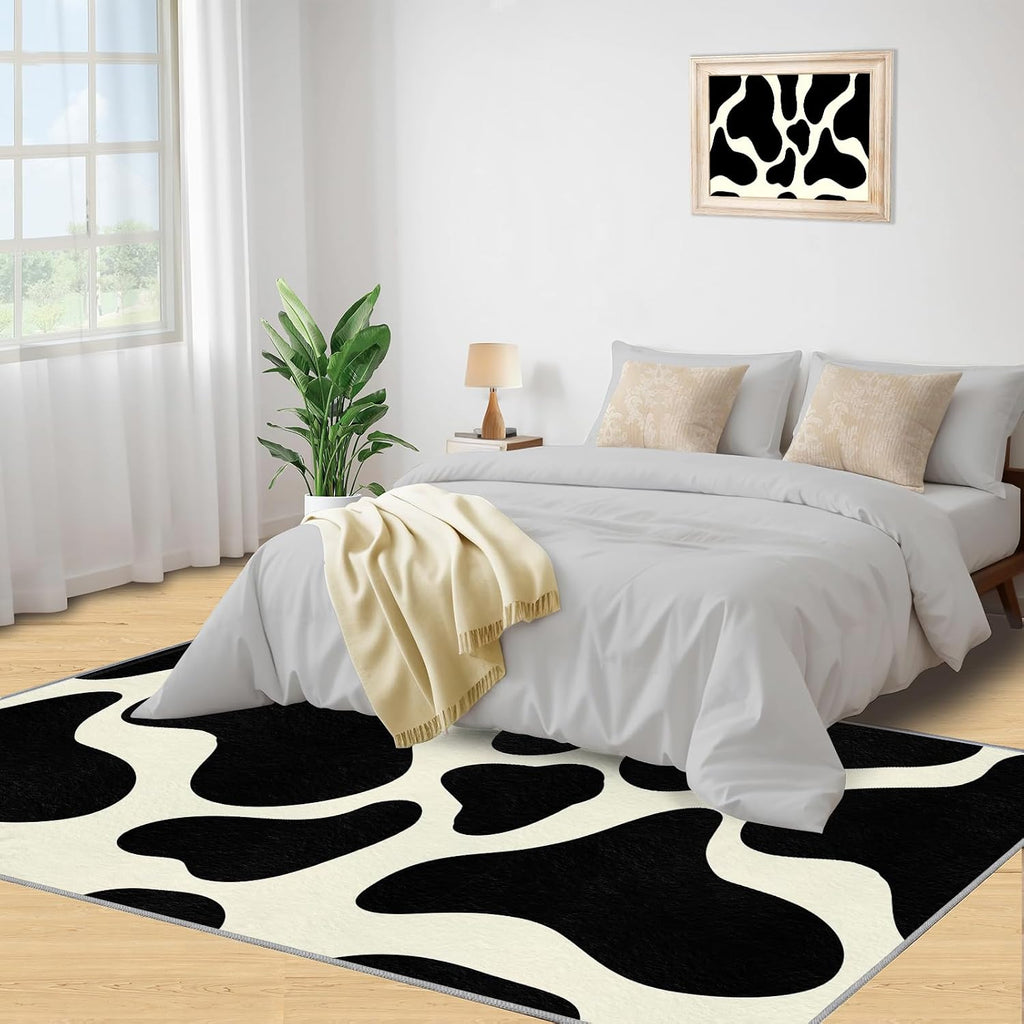 Abstract Black and White Area Rug, Modern Minimalist Design Rugs for Living Room, Indoor Non-Slip Kids Rugs, Machine Washable Breathable Durable Carpet for Front Entrance Floor Decor,6 x 8ft