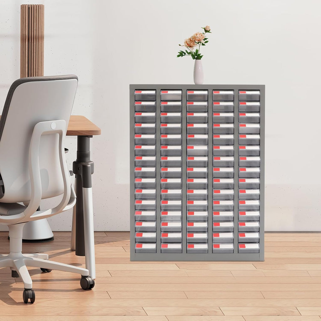 Parts Cabinet, Tool Storage Cabinet Parts Organizer Shelves with 75 Drawers & 150 Partitions, Bolt & Nut Tool Hardware Storage and Organization Box for Garage Office Warehouse (Clear/Grey)