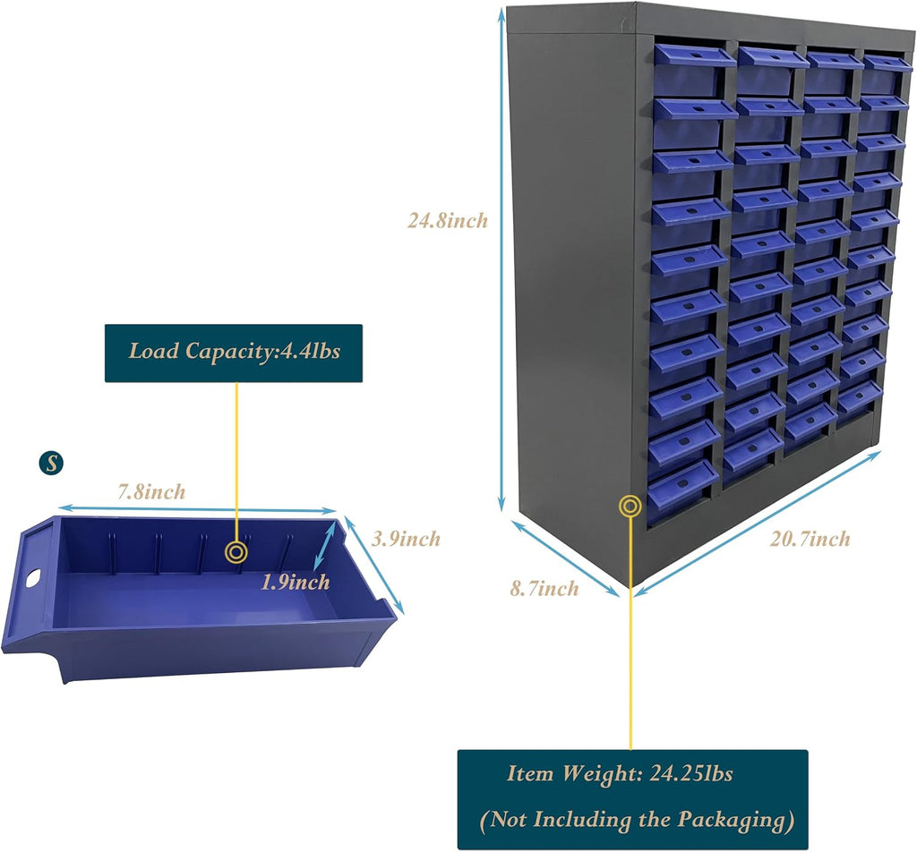 Parts Cabinet Screw Hardware Spare Parts Storage Organizer with 40 Small Drawers 7.8 * 3.9 * 1.9 inch for Bolts Nuts Legos Beads Samples Metals Documents Garages Factories Offices