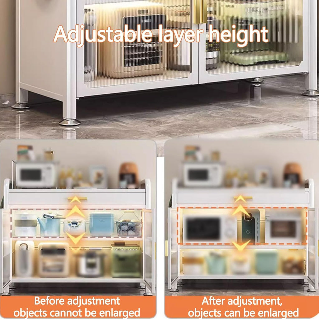 Kitchen Storage Rack for Cabinet Bakers Rack with Storage Cabinet Doors with Adjustable Foot Pads, for Kitchen, Dining Room, Living Room(White,60 * 37.5 * 147.4cm)
