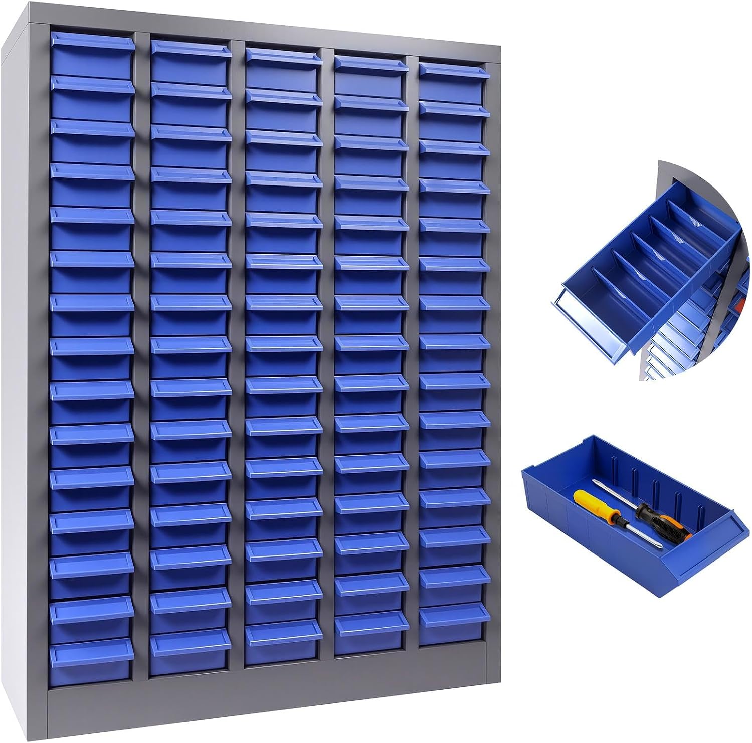 75-Drawer Small Part Organizer with 5 Dividers & 2 Labels Per Drawer, Nut and Bolt Organizer with Rear Stops, Rust Prevention & Corrosion Resistant Part Cabinet for Mechanics (75-Drawer)