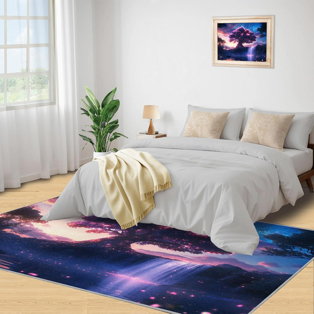 Tree of Life Rug 6x8-6x8 Rug, Fantasy Galaxy Area Rugs for Bedroom, Natural Waterfall Rugs for Living Room, Nature Scenery Washable Mat, Landscape Carpet, Fantasy Tree Home Decor & Gifts
