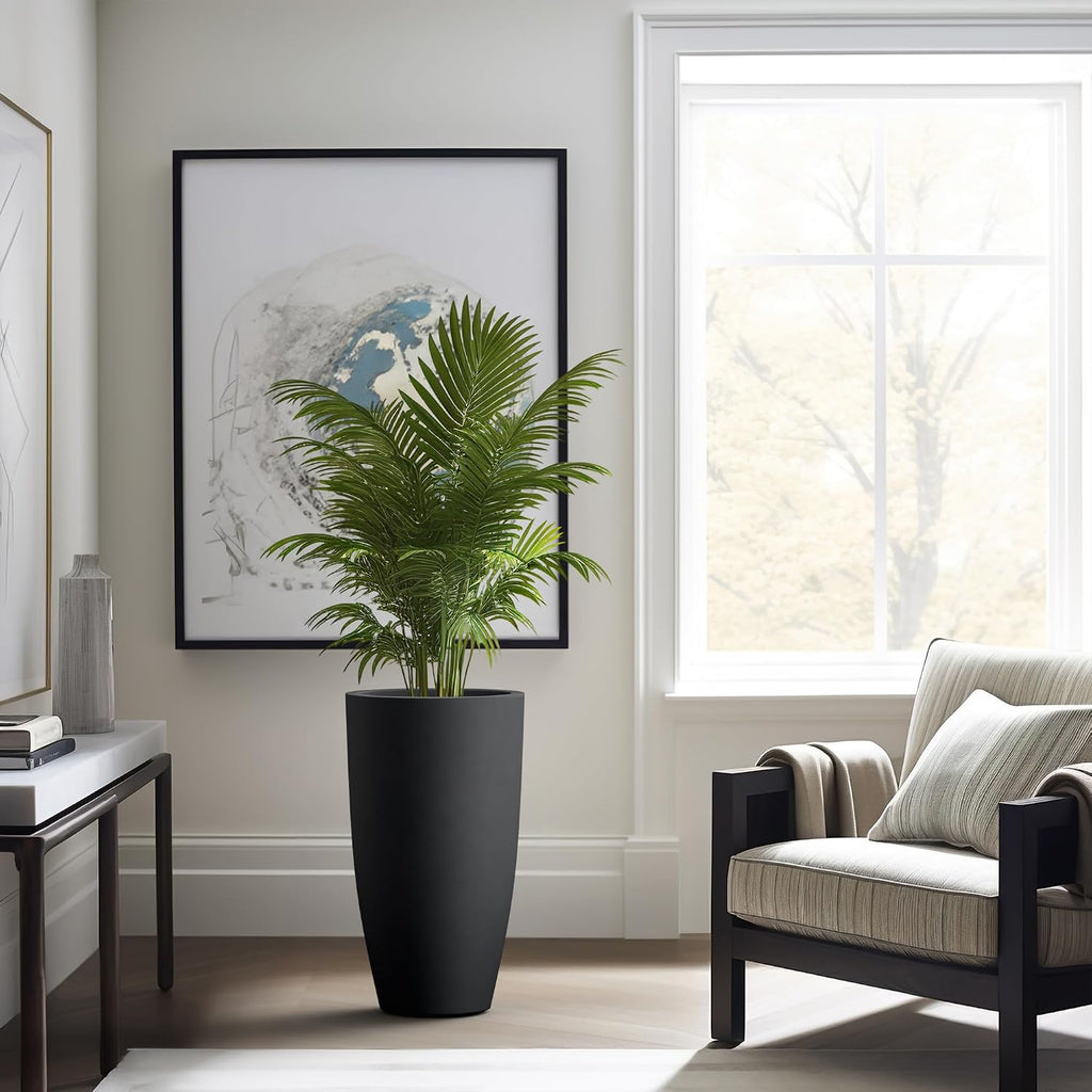 Kante 23.6' H Black Finish Concrete Tall Planters Large Outdoor Indoor Decorative Plant Pots with Drainage Hole and Rubber Plug, Modern Tapered Style for Home and Garden