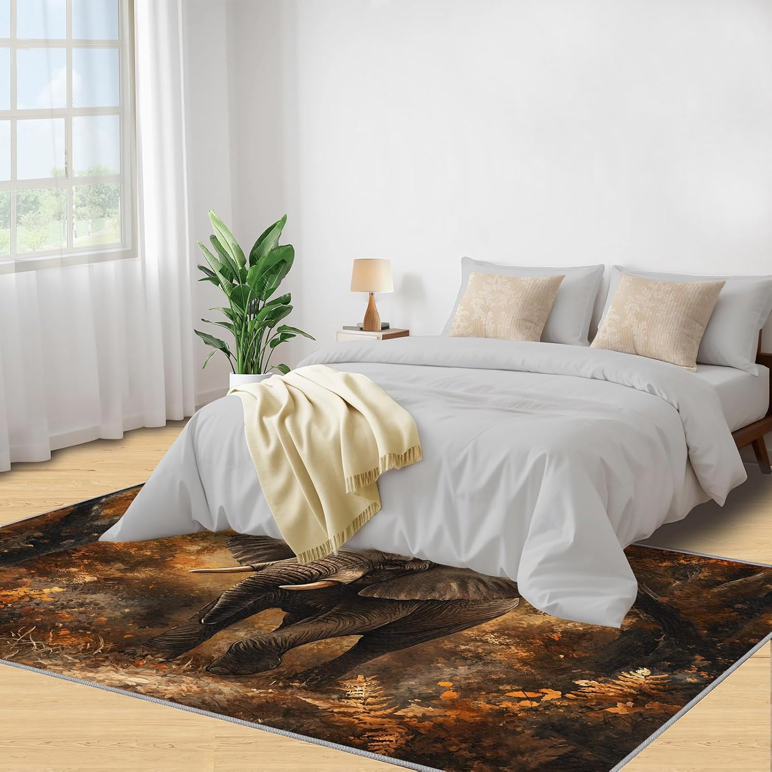 Elephant Rug 6x8, Forest Rugs for Bedroom, Animal Area Rug, Home Decor Rugs for Living Room, Non-Slip Machine Washable Carpet