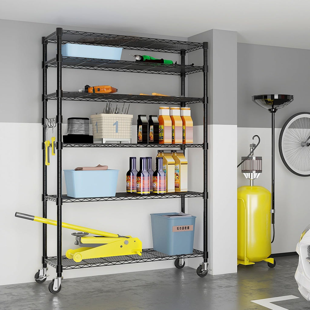 6-Tier Shelving Metal Storage Rack Adjustable Shelves,Standing Storage Shelf Units for Laundry Bathroom Kitchen Pantry Closet (Black 46.06''D × 17.72''W × 81.89''H)