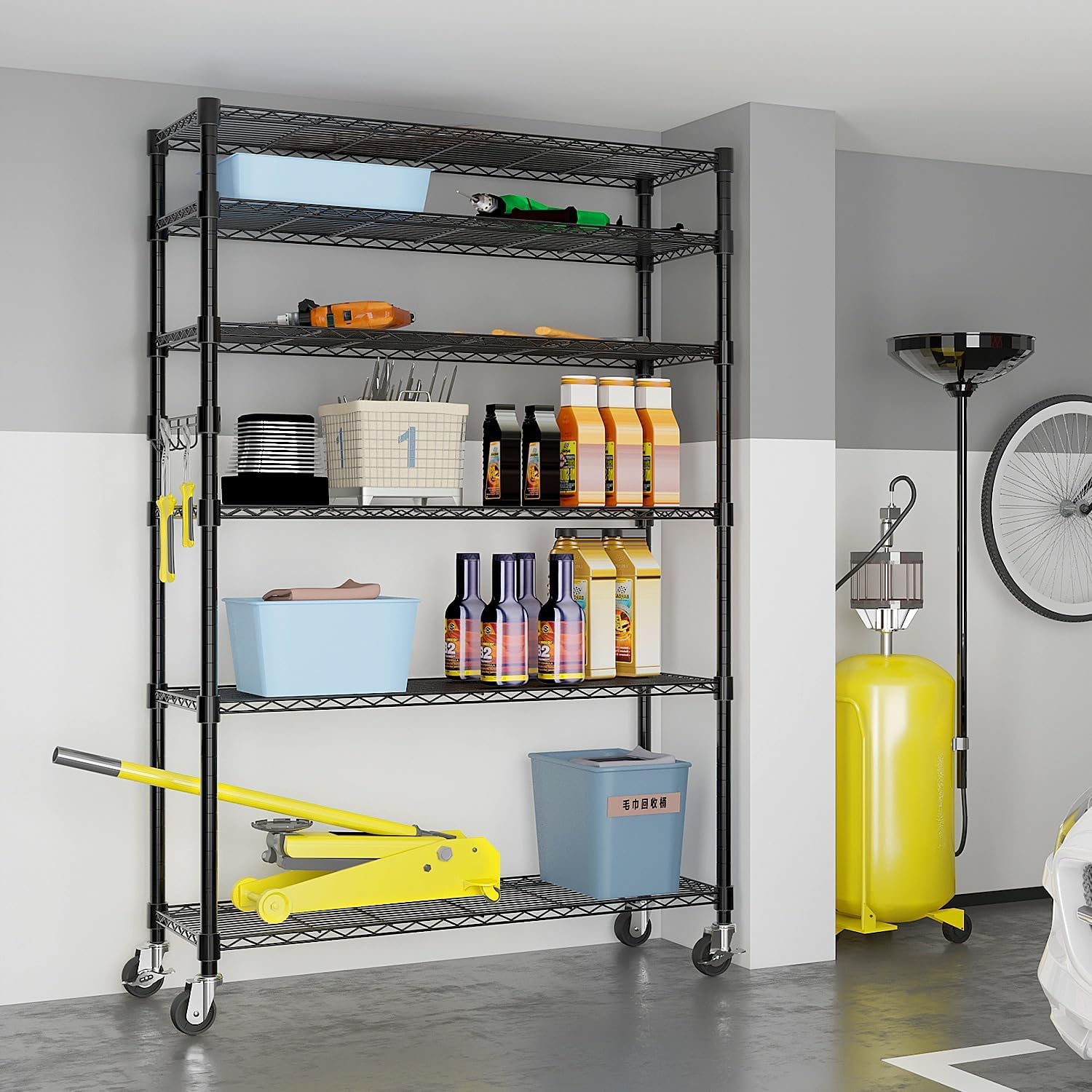 6-Tier Shelving Metal Storage Rack Adjustable Shelves,Standing Storage Shelf Units for Laundry Bathroom Kitchen Pantry Closet (Black 46.06''D × 17.72''W × 81.89''H)