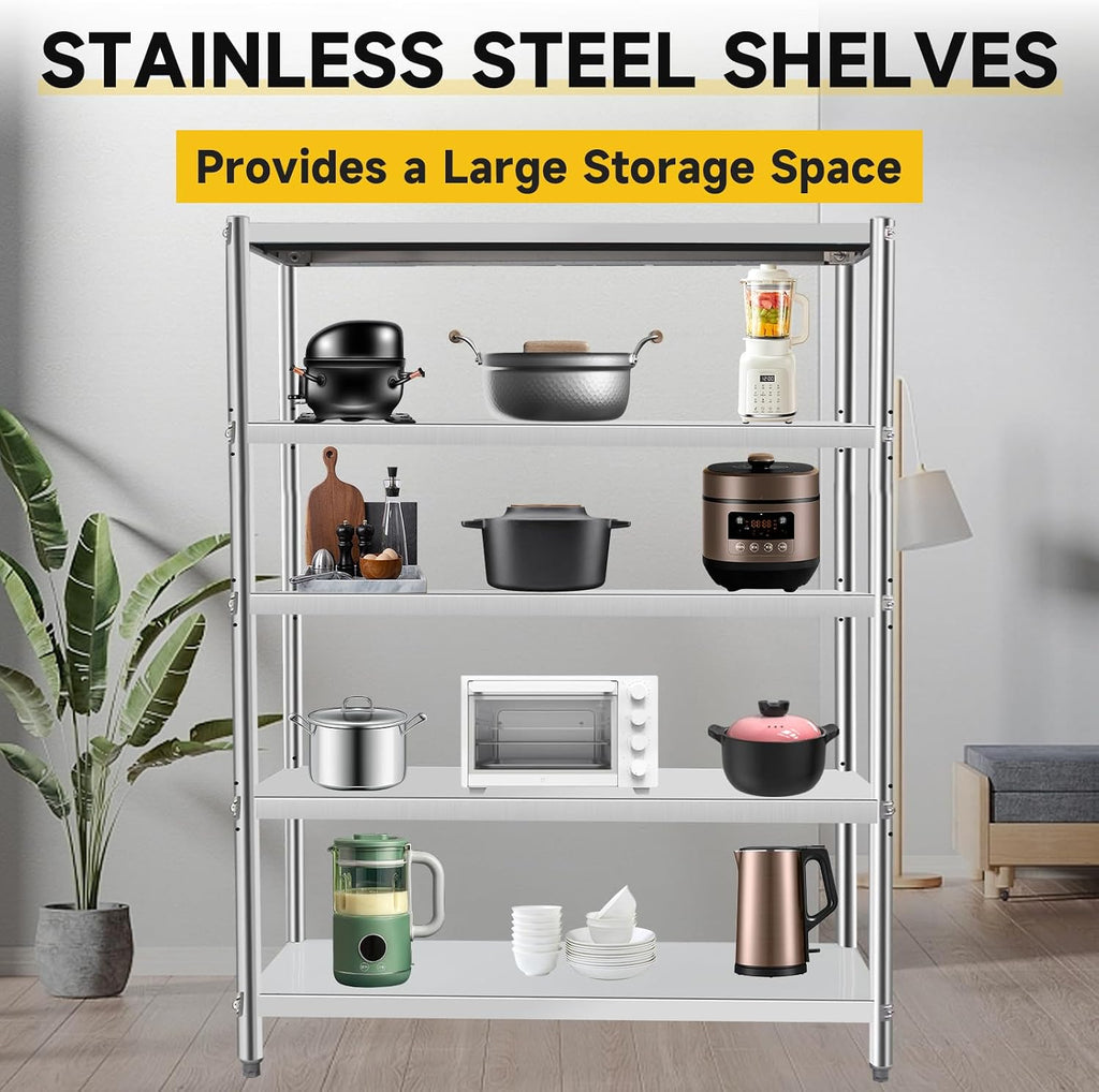 Stainless Steel Shelves 48x18x70 Inch Storage Rack 5 Tier Adjustable Shelving Units for Kitchen, Office
