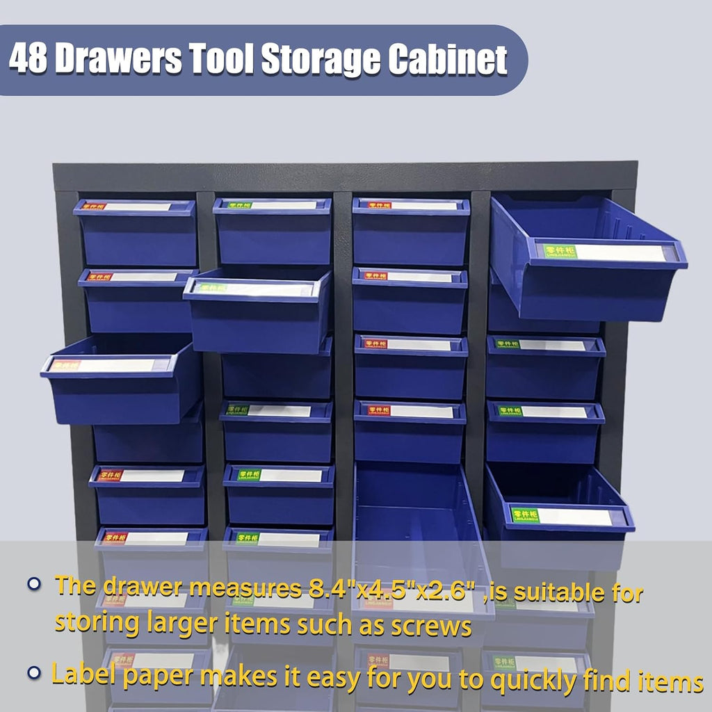 Parts Cabinet 48 Drawers Bolt and Nut Parts Storage Cabinet Storage Equipment Organization Shelves Hardware and Office Supplies