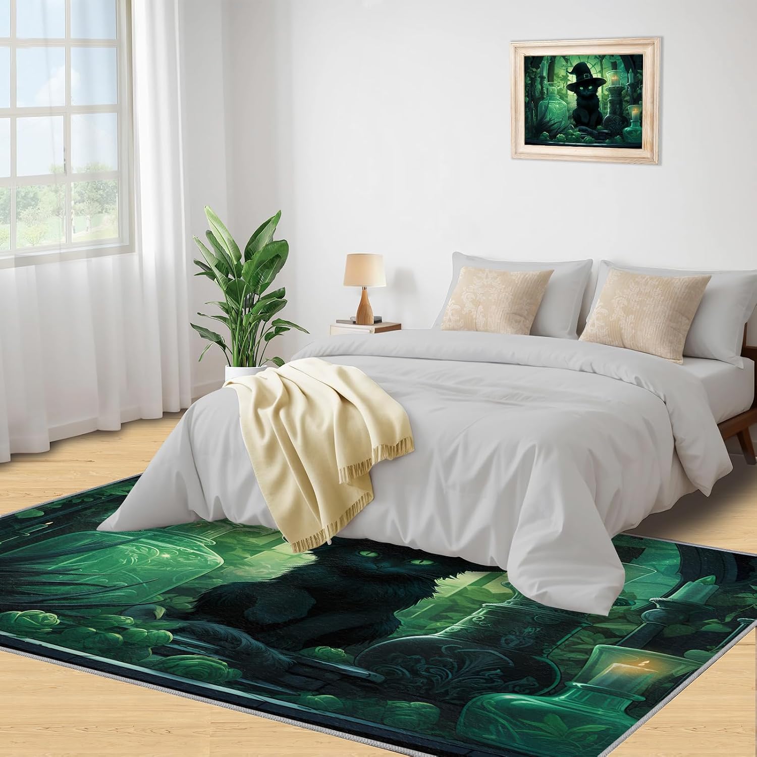 Black Cat in The Forest Rug for Kids Room - 6x8 Large Rug, Magic Witch Cat Rugs for Bedroom Fantasy Forest Area Rugs for Living Room Home Decor Washable Rug