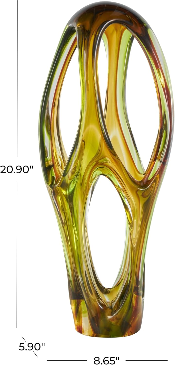 Deco 79 Glass Abstract Decorative Sculpture Ombre Cutout Home Decor Statue with Green Accents, Accent Figurine 6' x 9' x 21', Orange