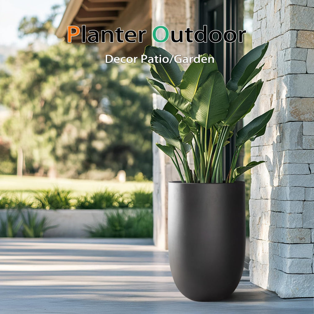 Heyzier Concrete Planter Outdoor Indoor, Large Tall Cement Plant Pots for Trees Flowers (Black, 22 inch) (Black, 22 inch)