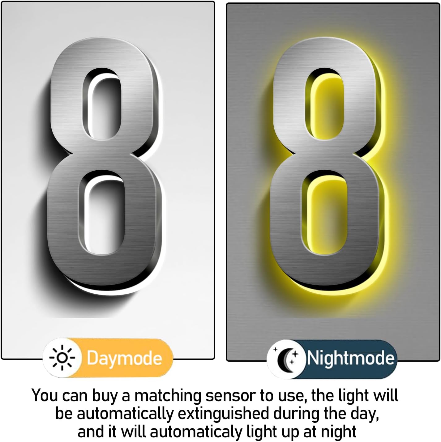 Backlit Illuminated LED Home Address Numbers, Up-Scale Modern Look, Stainless Steel Hand-Polished For House Address Signs, Lighted House Number For Outside,18 Inch/450mm,8