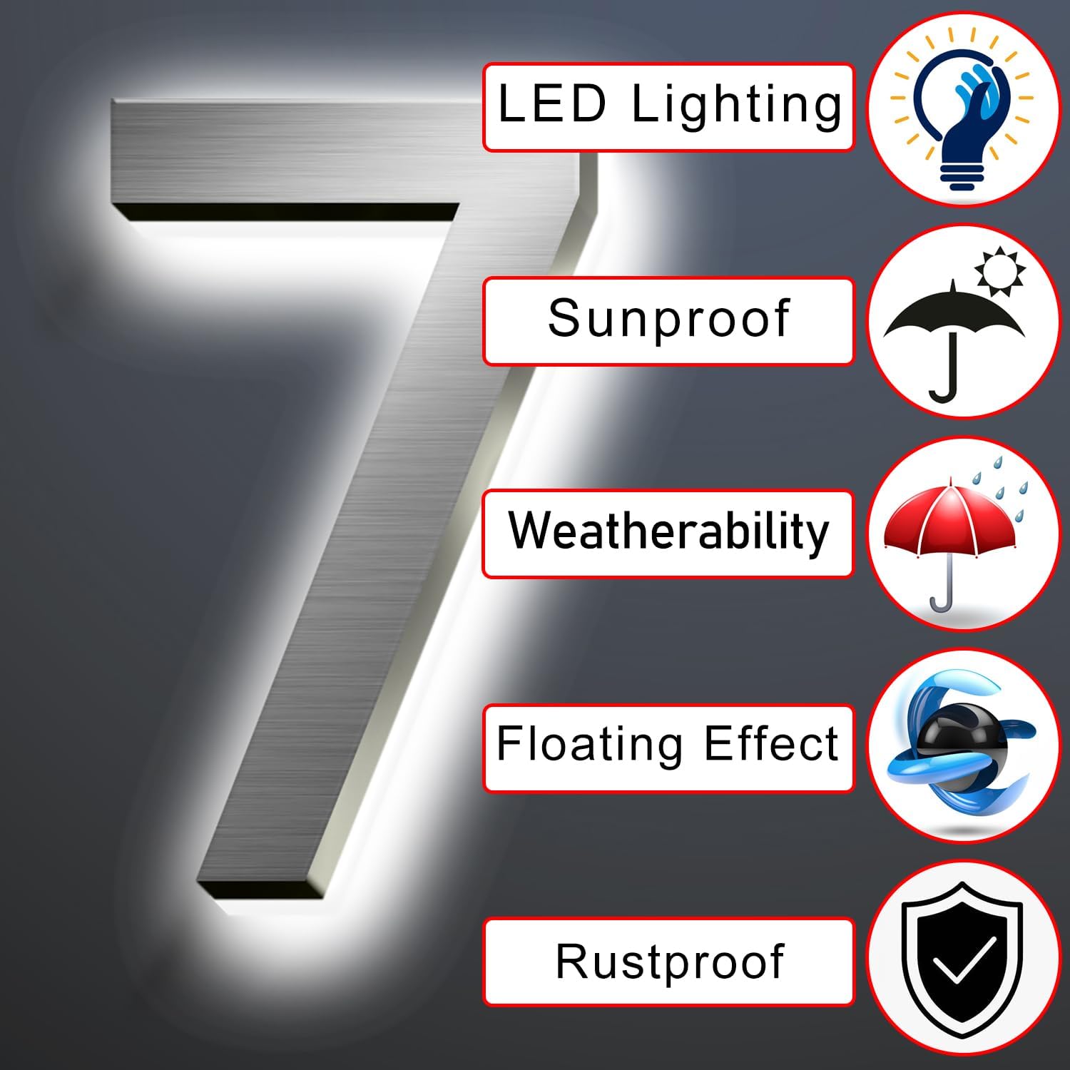 Backlit LED House Numbers For Outside 20', Modern Illuminated Home Address Numbers, Large Metal Lighted Address Numbers Signs For House, Brushed Silver, White Light,X