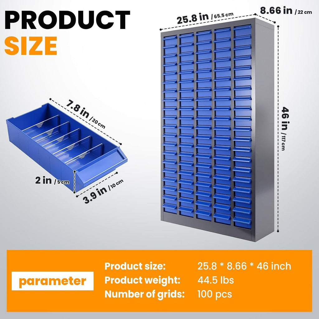 100-Drawer Tool Storage Cabinet, 25 * 8.66 * 46 Inches Drawer Storage with Rustproof Finish - Bolt Bin & Nuts and Bolts Organizers and Storage for Garage, Office,Craftsmen