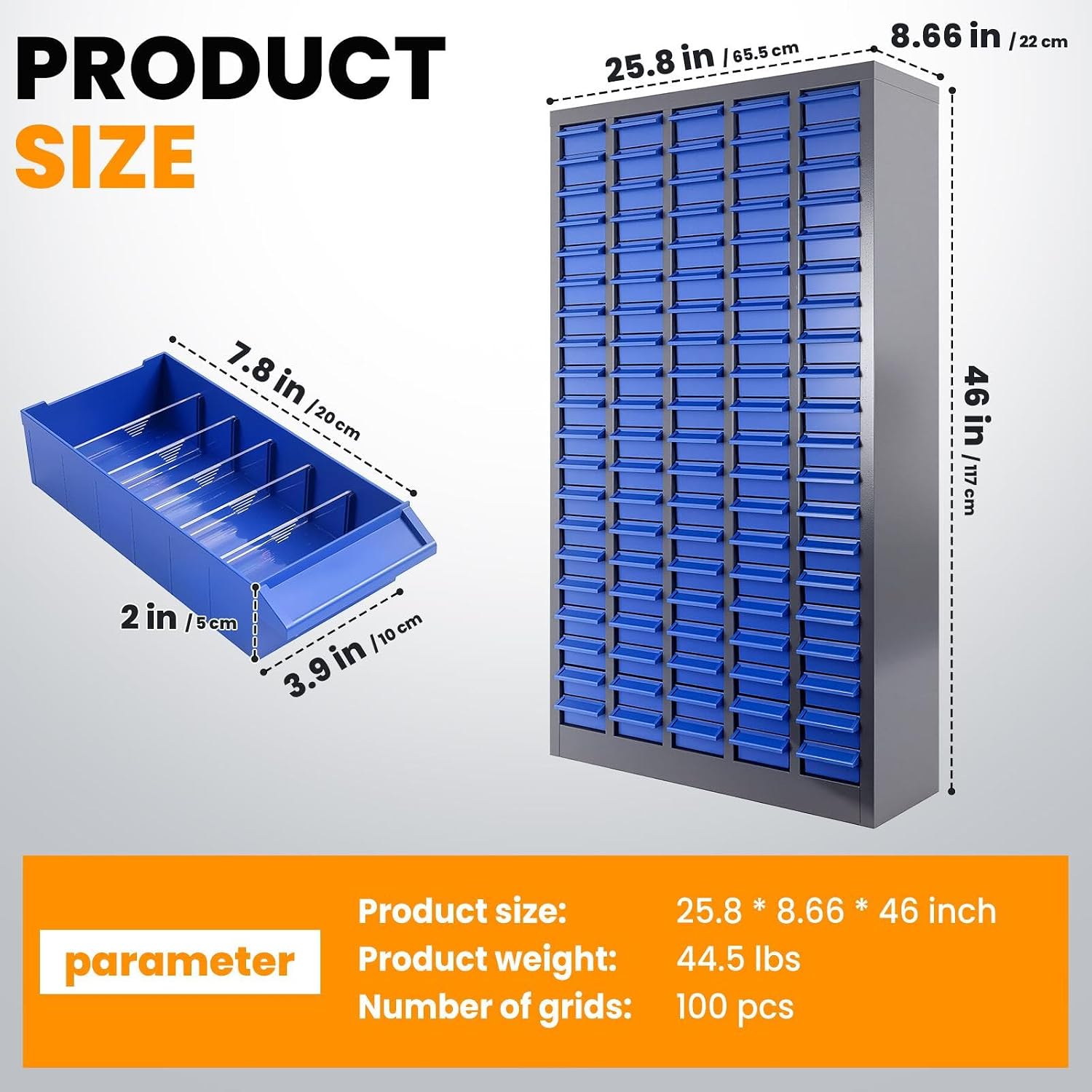 100-Drawer Tool Storage Cabinet, 25 * 8.66 * 46 Inches Drawer Storage with Rustproof Finish - Bolt Bin & Nuts and Bolts Organizers and Storage for Garage, Office,Craftsmen
