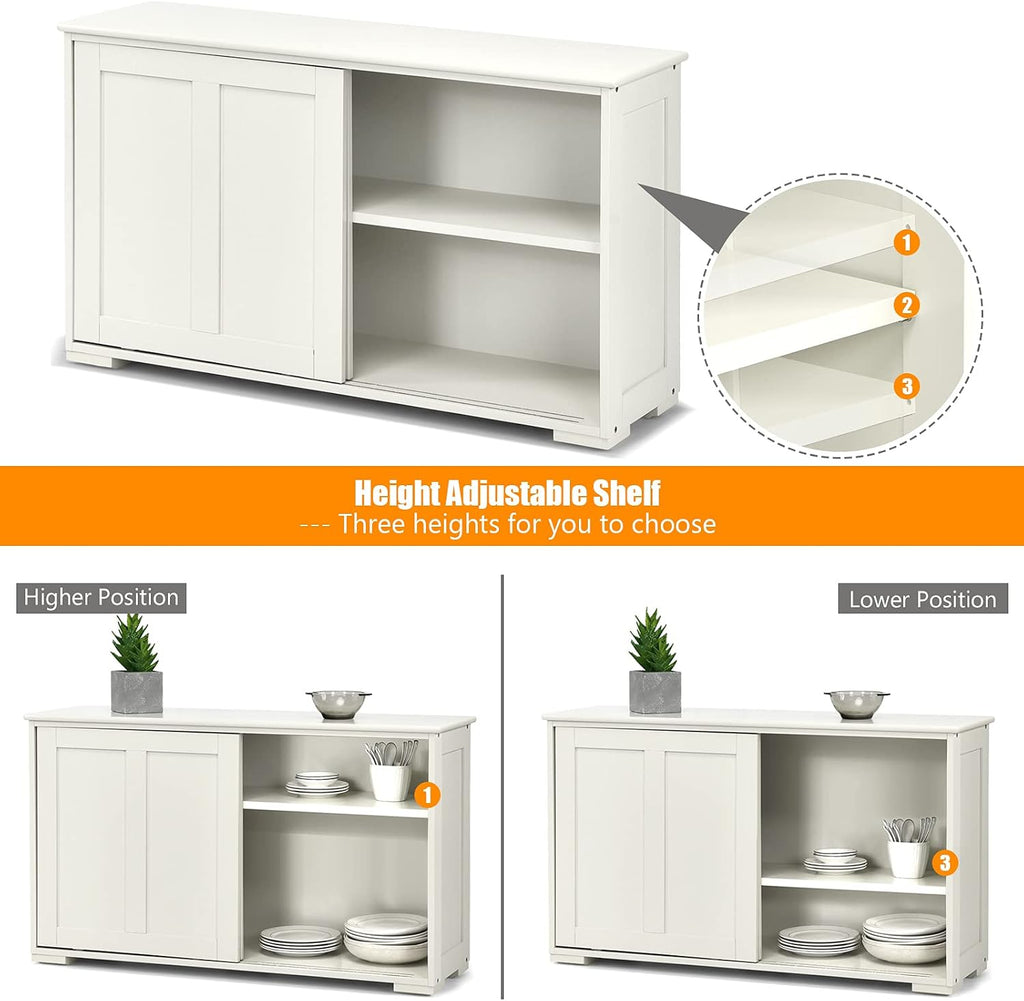 Kitchen Storage Sideboard w/Sliding Door & Adjustable Shelf, Stackable Buffet Cabinet for Entryway, Kitchen, Dining Rome, Antique White