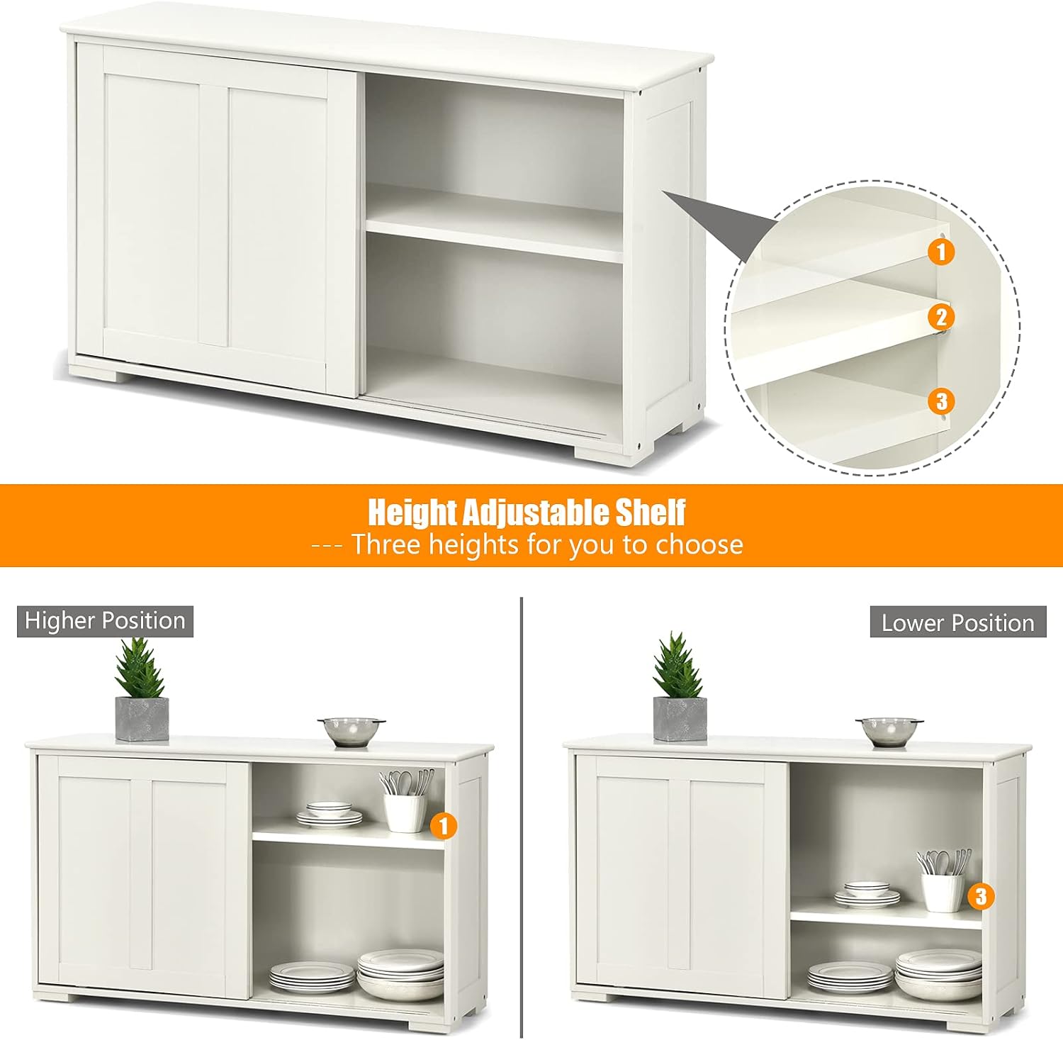Kitchen Storage Sideboard w/Sliding Door & Adjustable Shelf, Stackable Buffet Cabinet for Entryway, Kitchen, Dining Rome, Antique White