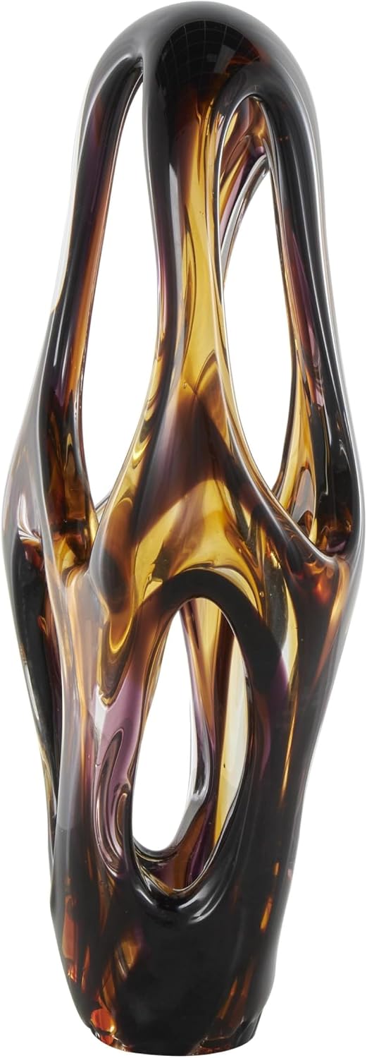 Deco 79 Glass Abstract Decorative Sculpture Cutout Home Decor Statue with Pink and Amber Accents, Accent Figurine 9' x 6' x 20', Yellow