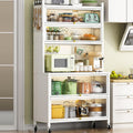 6-Tier Kitchen Standing Storage Cabinet, Kitchen Bakers Rack with Storage Cabinet, Microwave Stand with Pegboard Accessories, Heavy Duty Metal Kitchen Rack for Kitchen Dining Room,White,L 80cm/