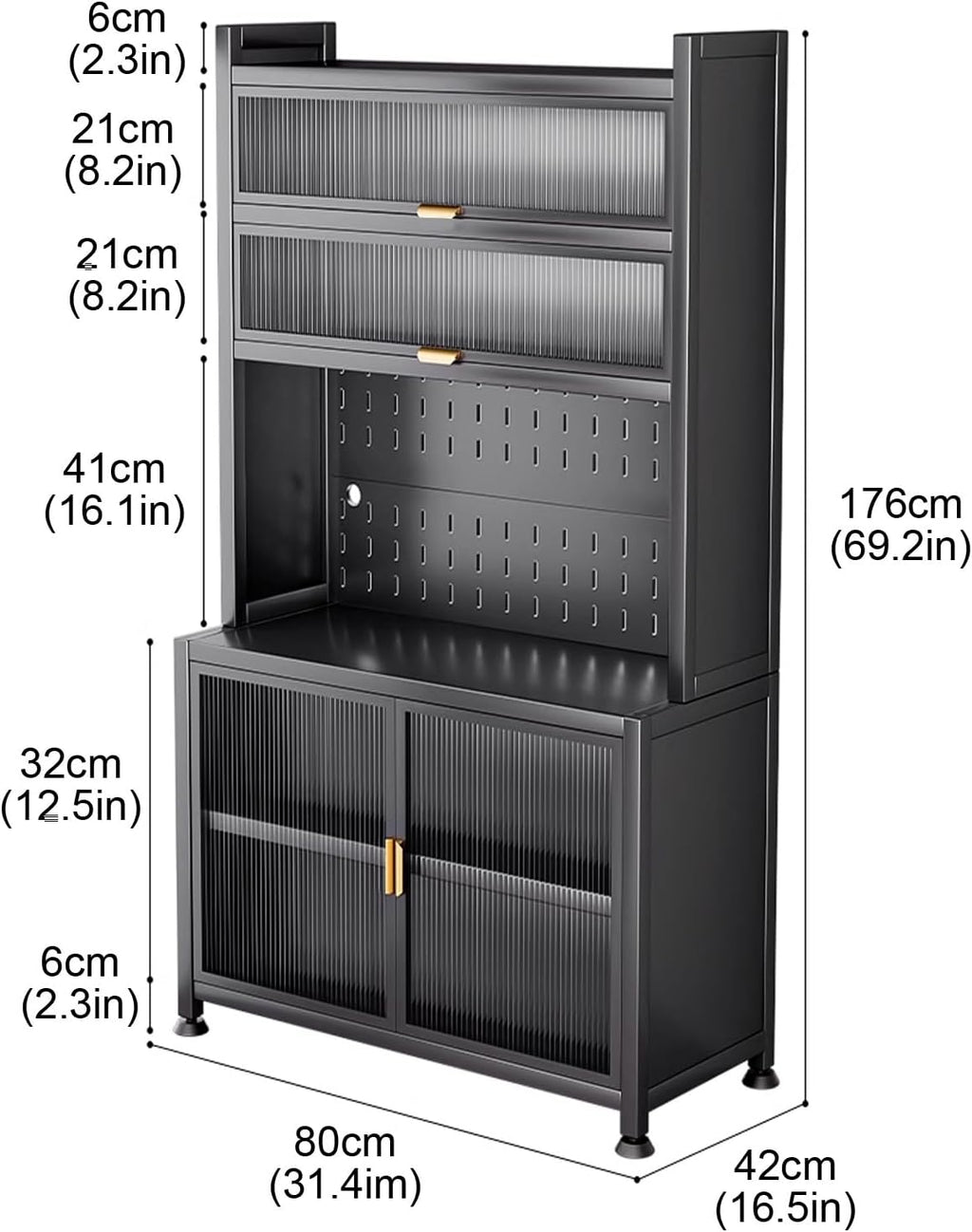 Free Standing Kitchen Units, Large Metal 6-Tier Bakers Rack, Kitchen Cabinet with Storage, Metal Tabletop, Adjustable Bottom Shelf(White,80cm)