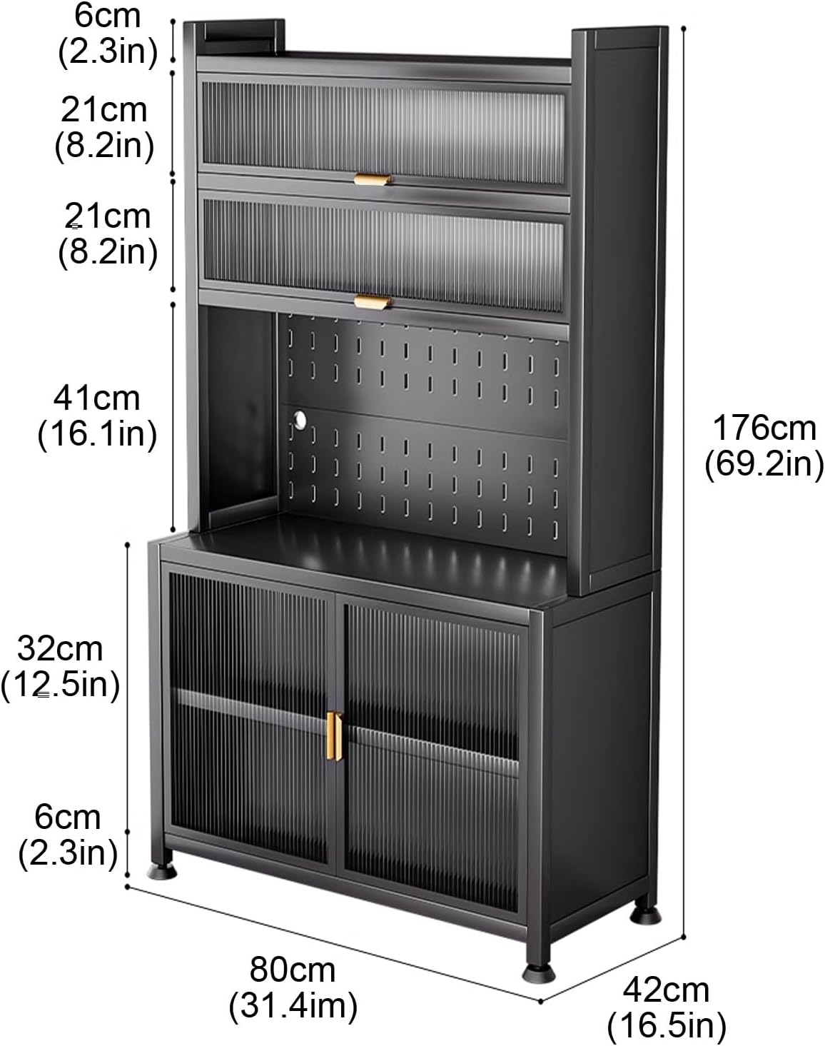 Free Standing Kitchen Units, Large Metal 6-Tier Bakers Rack, Kitchen Cabinet with Storage, Metal Tabletop, Adjustable Bottom Shelf(White,80cm)