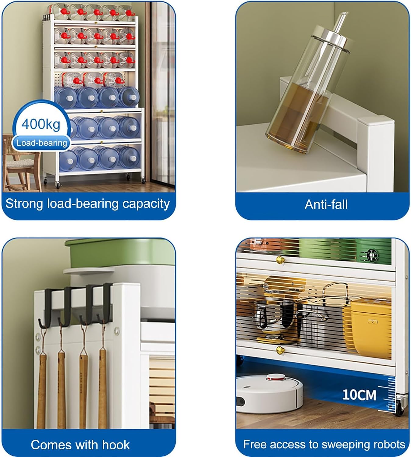 White Baker's Rack with Storage Drawer - Microwave Stand Cabinet, Metal Shelves for Kitchen, Garage, Pantry, Spices, Flip Door Pegboard Accessories, Space-Saving Organize,White,80cm/32in
