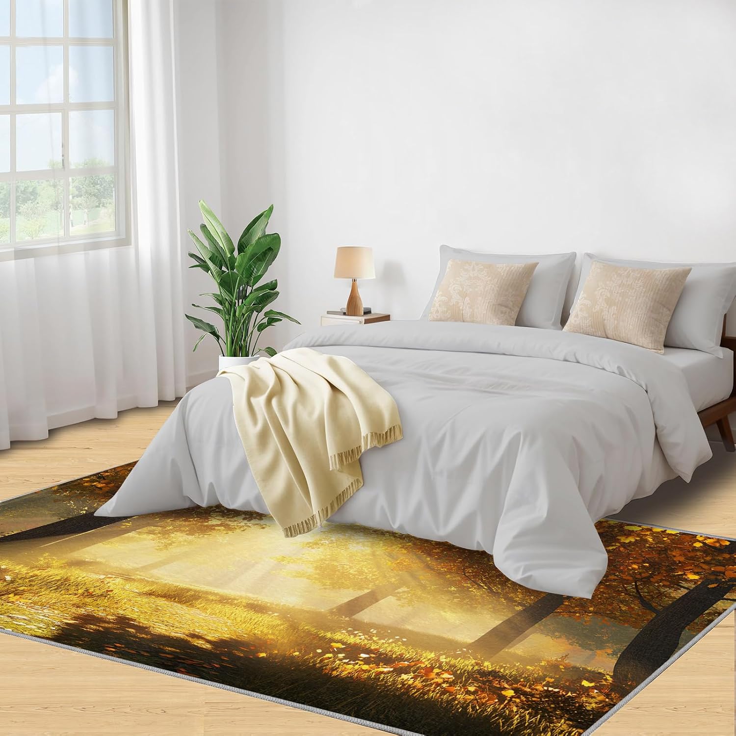 6x8 Forest Path Area Rug - Natural Landscape Large Rugs for Living Room, Autumn Forest Carpet Area Rug for Girls Bedroom Kids Room Basement Office Classroom