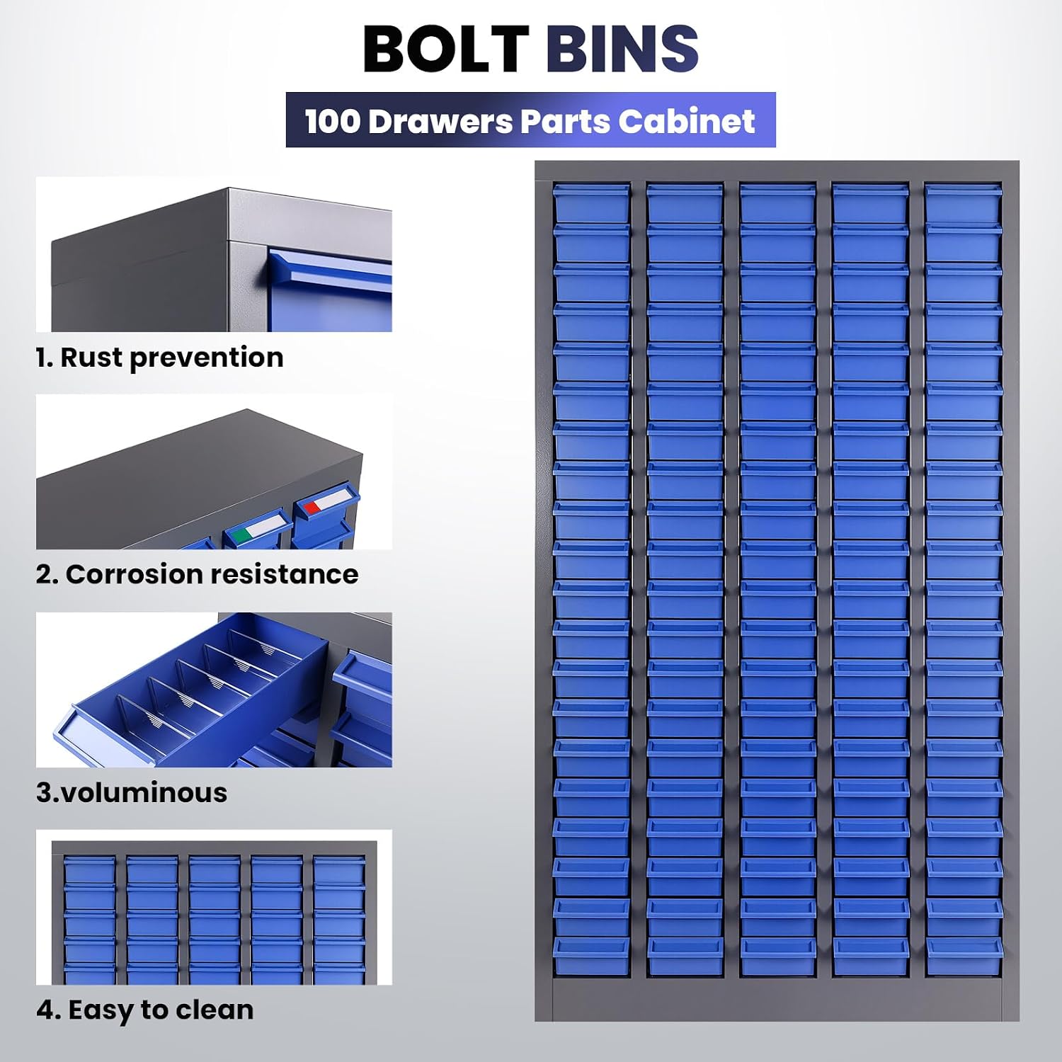 100 Drawer Small Parts Storage Cabinet, 26'X 9'X 46' Nut and Bolt Organizer Cabinet with Dividers & Labels, Bolt Bin with Removable ABS Drawers, Durable Tool Storage Cabinet for Garage & Workshop Use