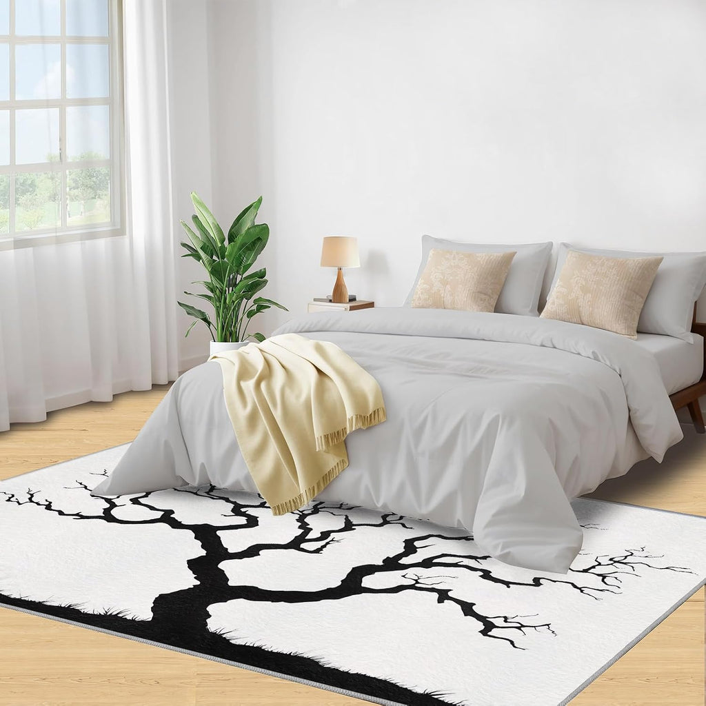 Dead Tree Area Rug 6x8, Tree Rugs for Living Room, Abstract Bedroom Rug, Machine Washable Rugs for Sofa Kitchen Dining, Non-Slip Home Decor Carpet